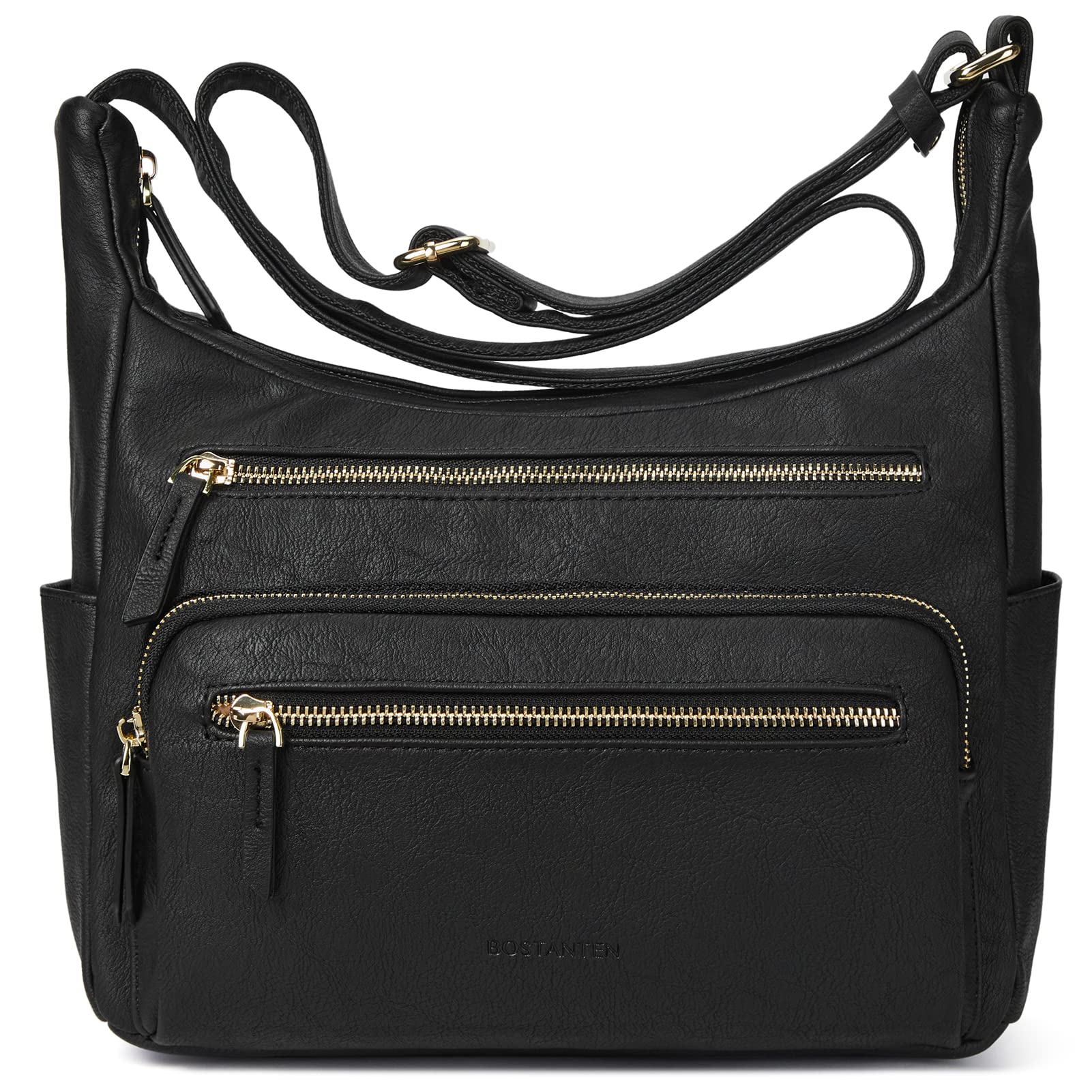 BOSTANTENWomen Small Shoulder Bag Handbag for Women PU Leather Crossbody Bag Multifunctional Messenger Bag for Work School Shopping, Black, Medium