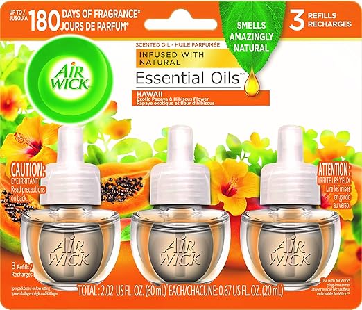 Air Wick Scented Oil 3 Refills, Hawaii Tropical Sunset, Air Freshener, 0.67 Oz, Pack of 3