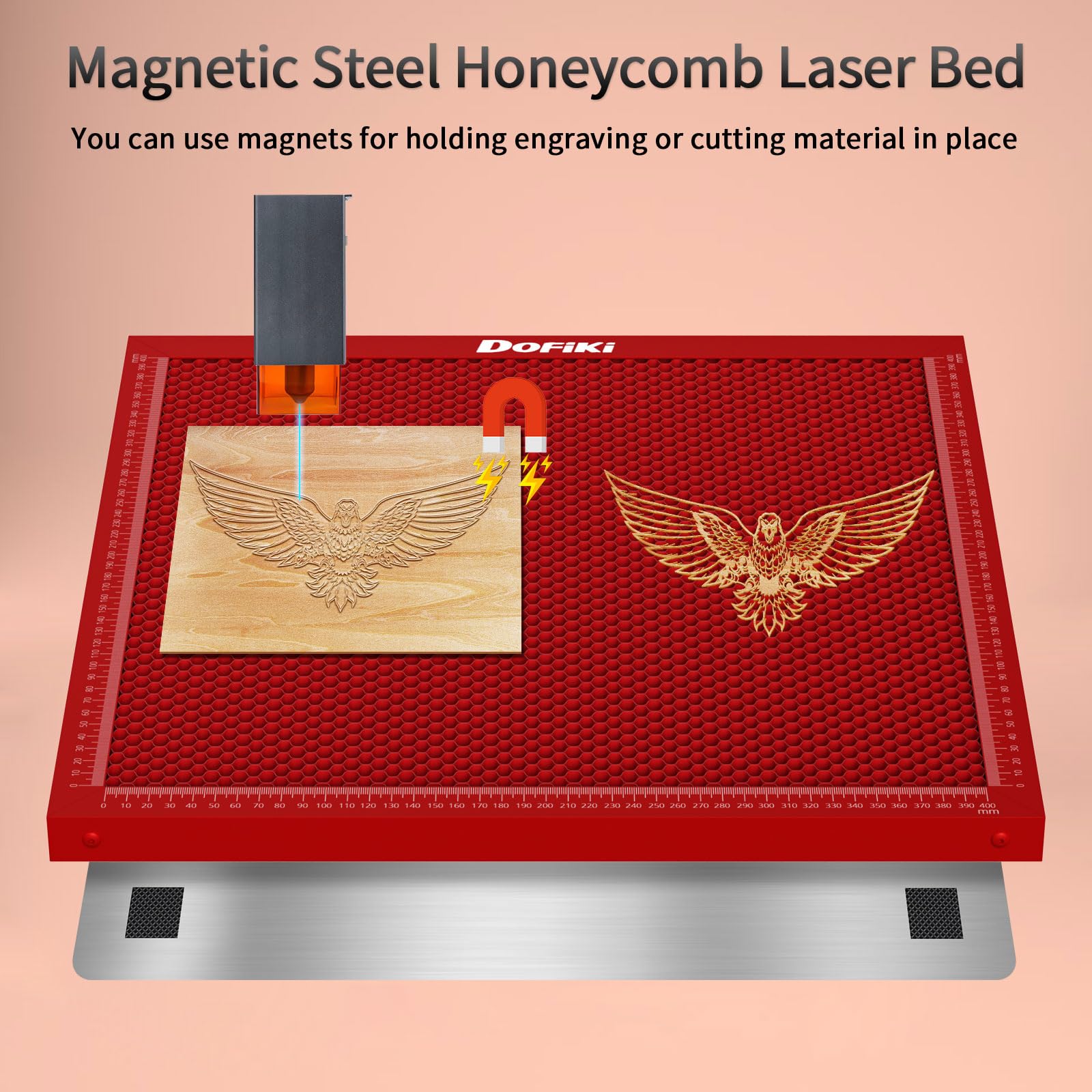 Dofiki Steel Honeycomb Laser Bed 500mm x 500mm Magnetic Honeycomb Working Panel for Most Laser Engraver, Honeycomb Tray for Laser Cutting and Engraving 19.68"x 19.68"x 0.87" Red