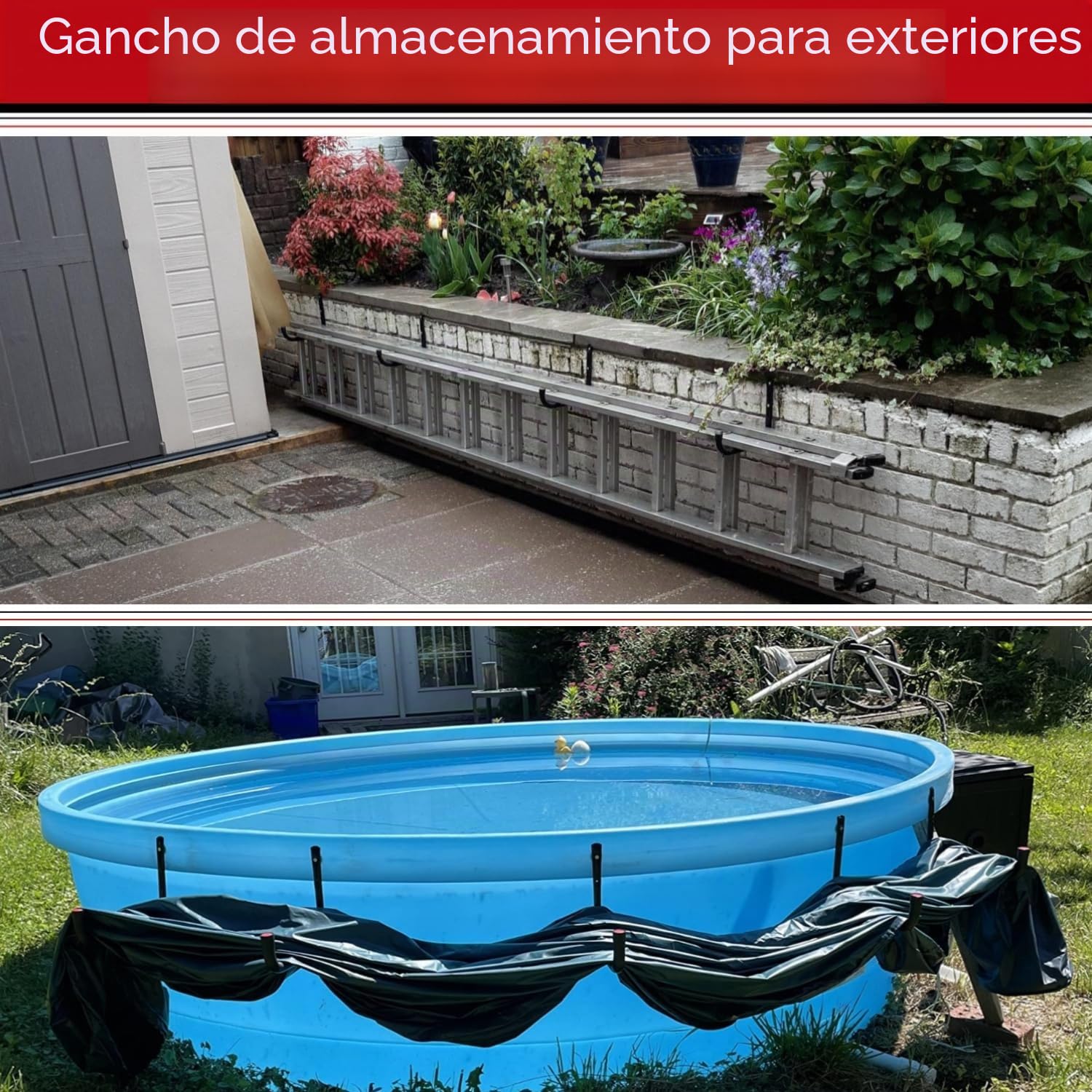 Ganchos de almacenamiento resistentes para garaje, colgador de almacenamiento de escaleras de 25 cm para montaje en pared para escalera, bicicleta, herramientas de jardín, silla plegable, pala