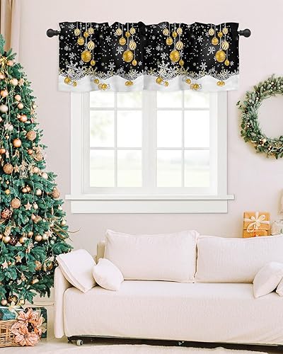 Vista 26 de Christmas Window Valance Blue Gnomes Snowflake Bird on the Branch Pattern, 54x18 inch, Polyester, Light Filtering, Rod Pocket, Kitchen, Living Room