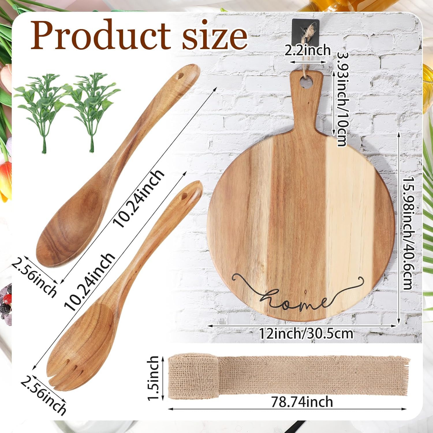 Patelai Cutting Board Gift Housewarming Cutting Board with Spoon Fork and Ribbon Charcuterie Boards Wooden Serving Tray for Cheese Fruit Bread Salad Vegetables Snack Dessert - Image 2