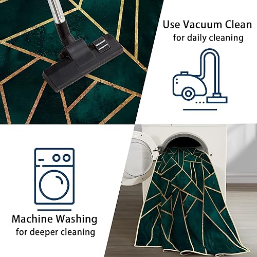 Miniatura 7 de Alfombra abstracta de lujo con líneas de oro verde esmeralda, moderna, geométrica, mármol, antideslizante, lavable, decoración del hogar, alfombra