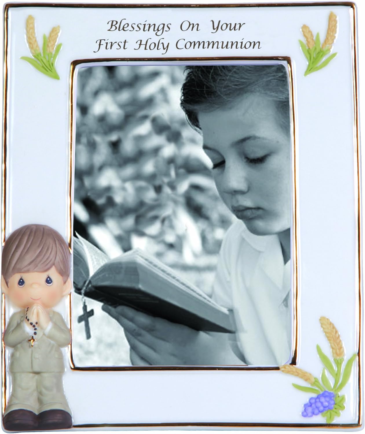 Precious Moments, Blessings On Your First Holy Communion, Boy, Bisque Porcelain Photo Frame, 123411
