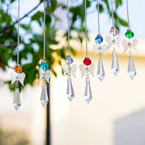 Miniatura 6 de 7pcs cristal guardián ángel atrapasoles colgante lámpara de cristal gotas carámbano prismas colgantes