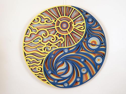 Miniatura 2 de Decoración de pared para el hogar, Yin Yang Corte láser multicapa tallado elegante mandala de madera colgante paneles MDF para decoración rústica
