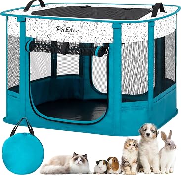 Portable and Foldable Cat Playpen Dog Playpen Small Animal Playepn with Waterproof Bottom, Foldable Pet Cage for Rabbit Puppy Hamster, Indoor/Outdoor Use