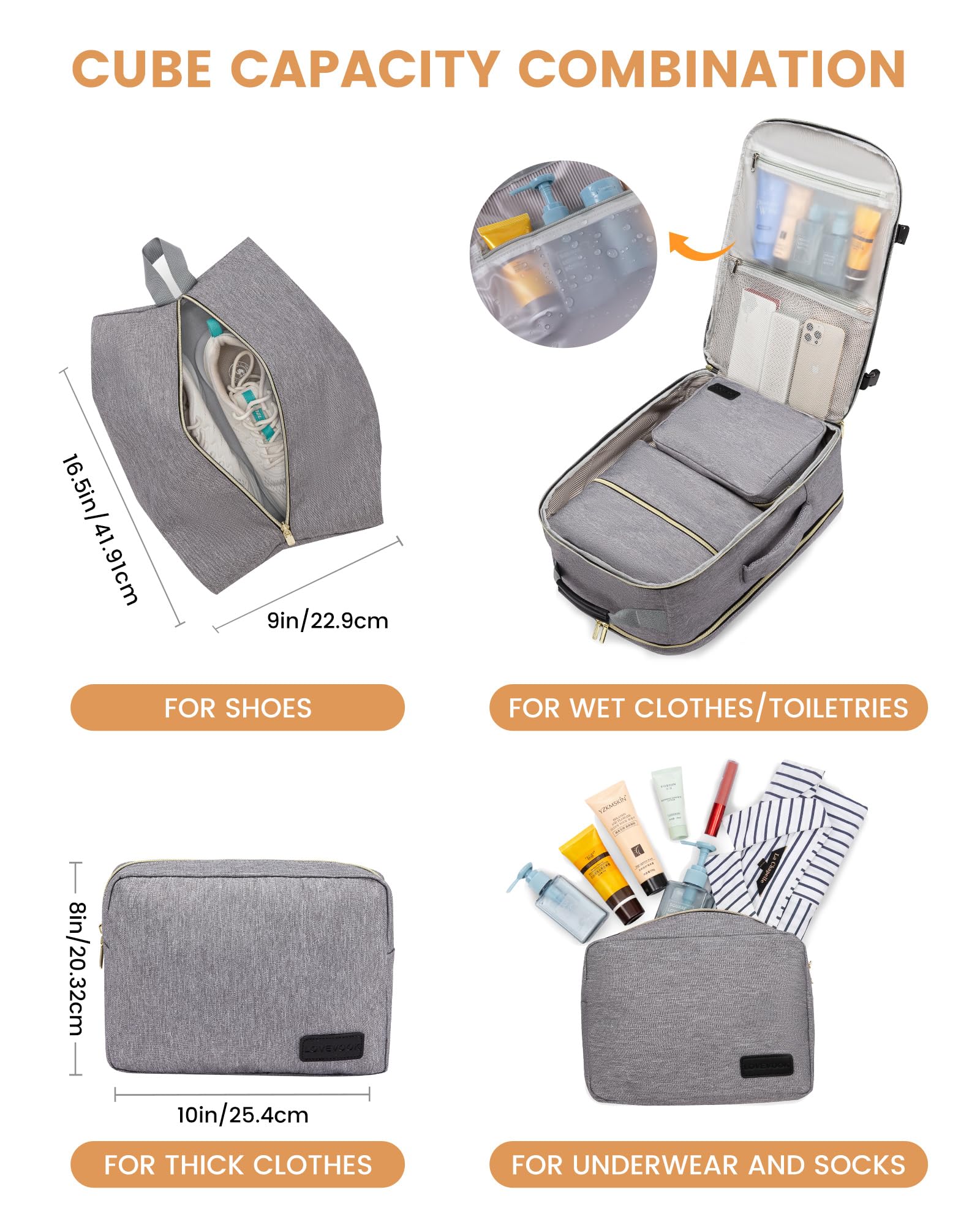 LOVEVOOK Zaino da Viaggio Grande Zaino Ryanair Easyjet 40 Litri Valigia Bagalio a Mano 45X36X20 Zaino Donna Uomo Zaino Impermeabile Zaino Porta PC 17 Pollici Travel Backpack per Lavoro Scuola Aereo