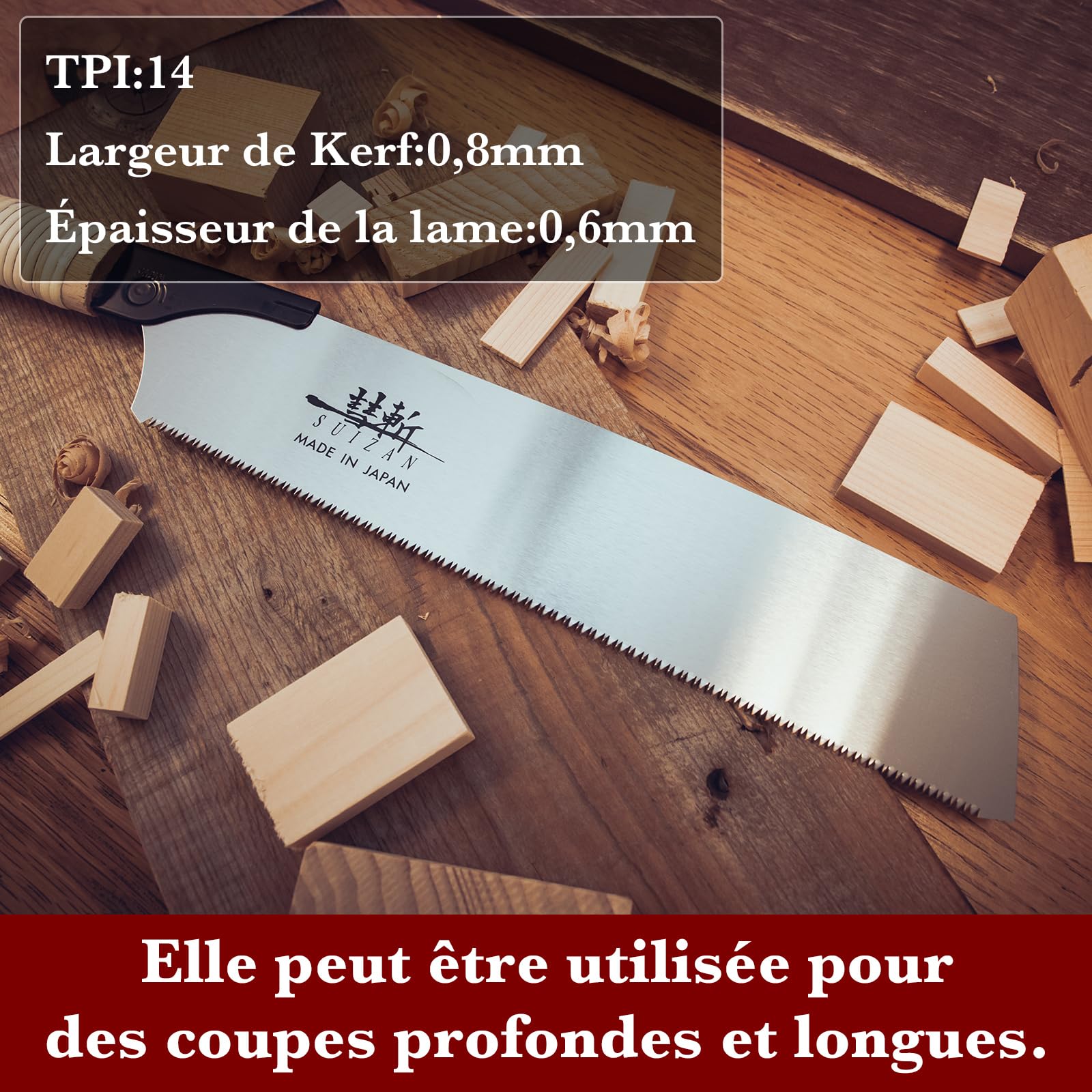 SUIZAN Kataba Scie japonaise à simple tranchant 265mm - Outils de menuiserie professionnels