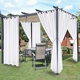 LORDTEX Waterproof Indoor&sol;Outdoor Curtains for Patio - Thermal Insulated&comma; Sun Blocking Detachable Sticky Tab Top Blackout Curtains for Bedroom&comma; Porch&comma; Pergola&comma; Cabana&comma; 52 x 84 inch&comma; 2 Panels&comma; White
