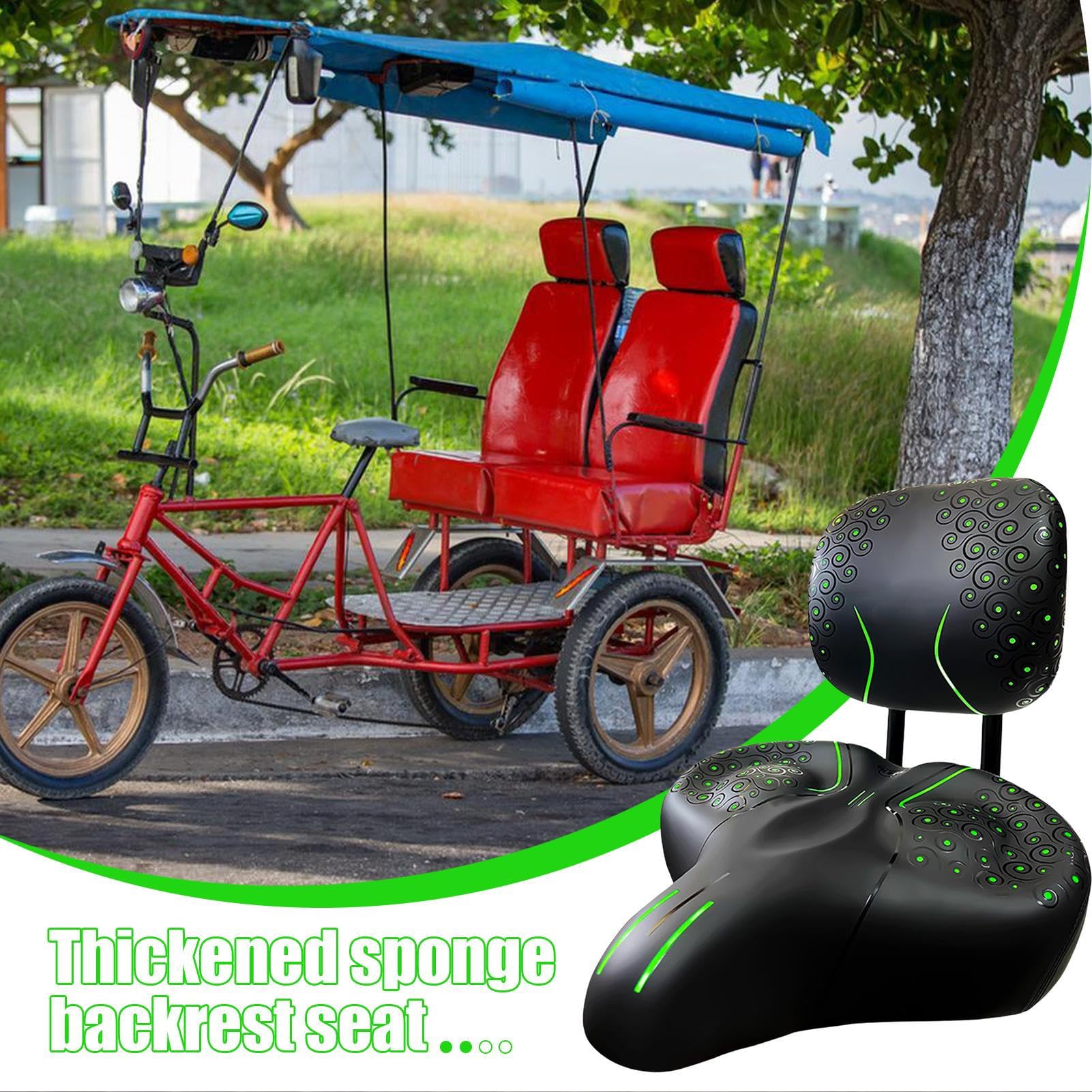Asiento de ciclismo cómodo – Sillín ancho de piel sintética, asientos acolchados suaves con soporte trasero, silla de bicicleta impermeable | Cómodo asiento de ciclismo para hombres y mujeres