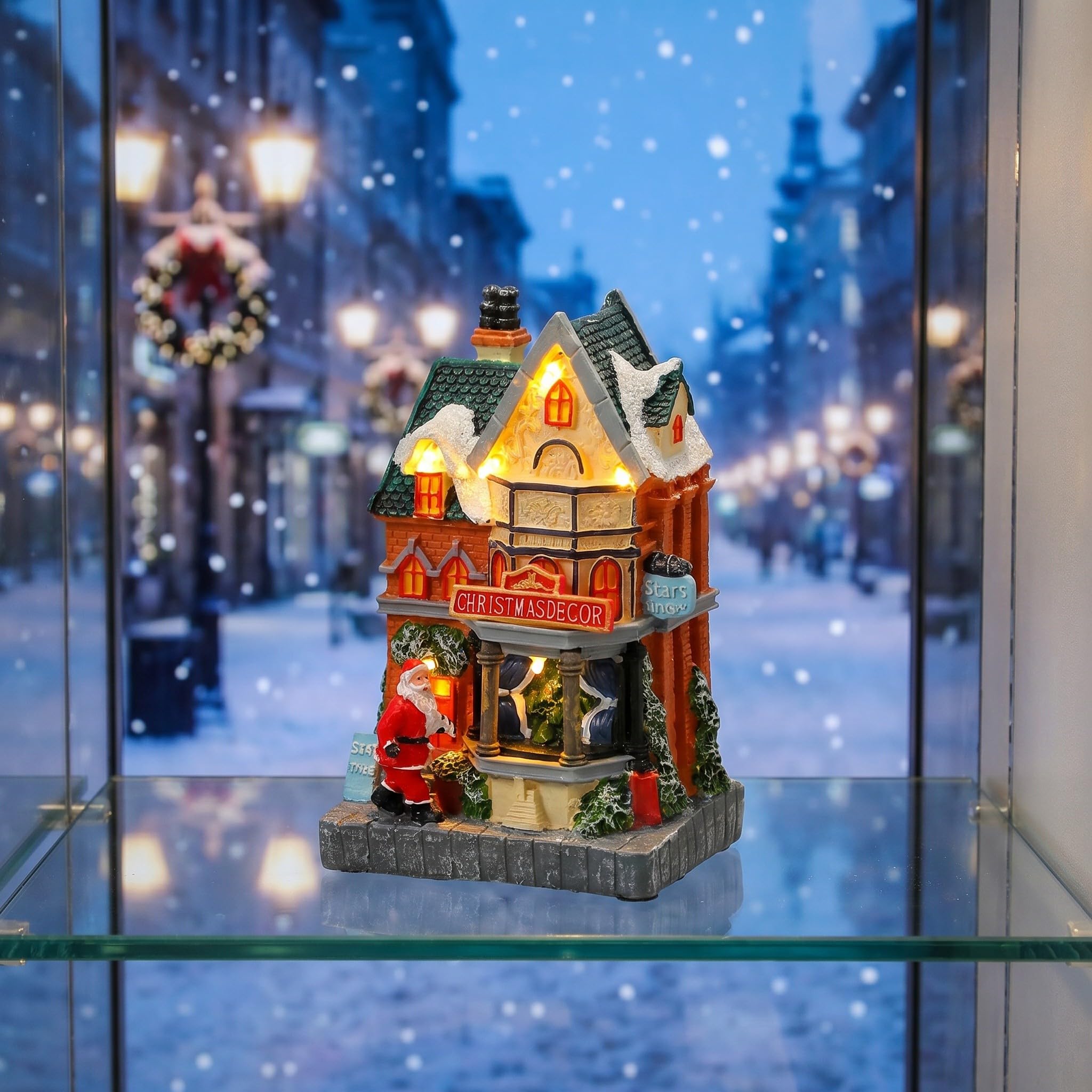 INOOMP Statuetta di casa di Babbo Natale a LED - Piccola casa illuminata per Villaggio Natalizio - Mini Decorativa in Resina per Scena Natalizia, Ideale per Feste e Decorazioni da Tavolo.