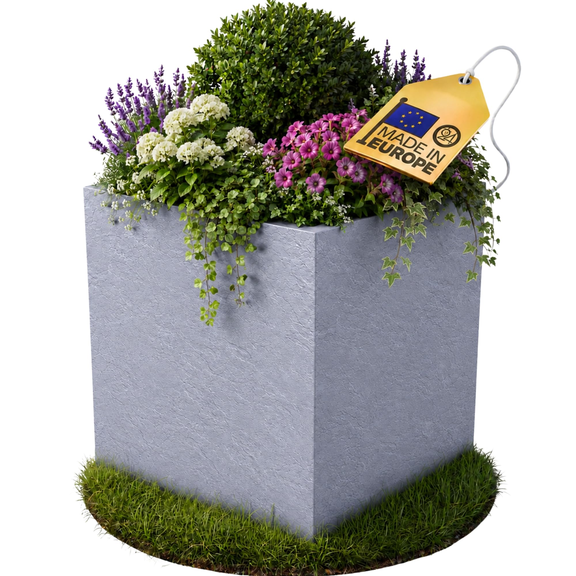 Ondis24 Vulkan Pierre 50 - Pot de fleurs de jardin, 50 x 50 cm, aspect ardoise, avec réservoir d'eau, haut, résistant à l'hiver - Gris clair