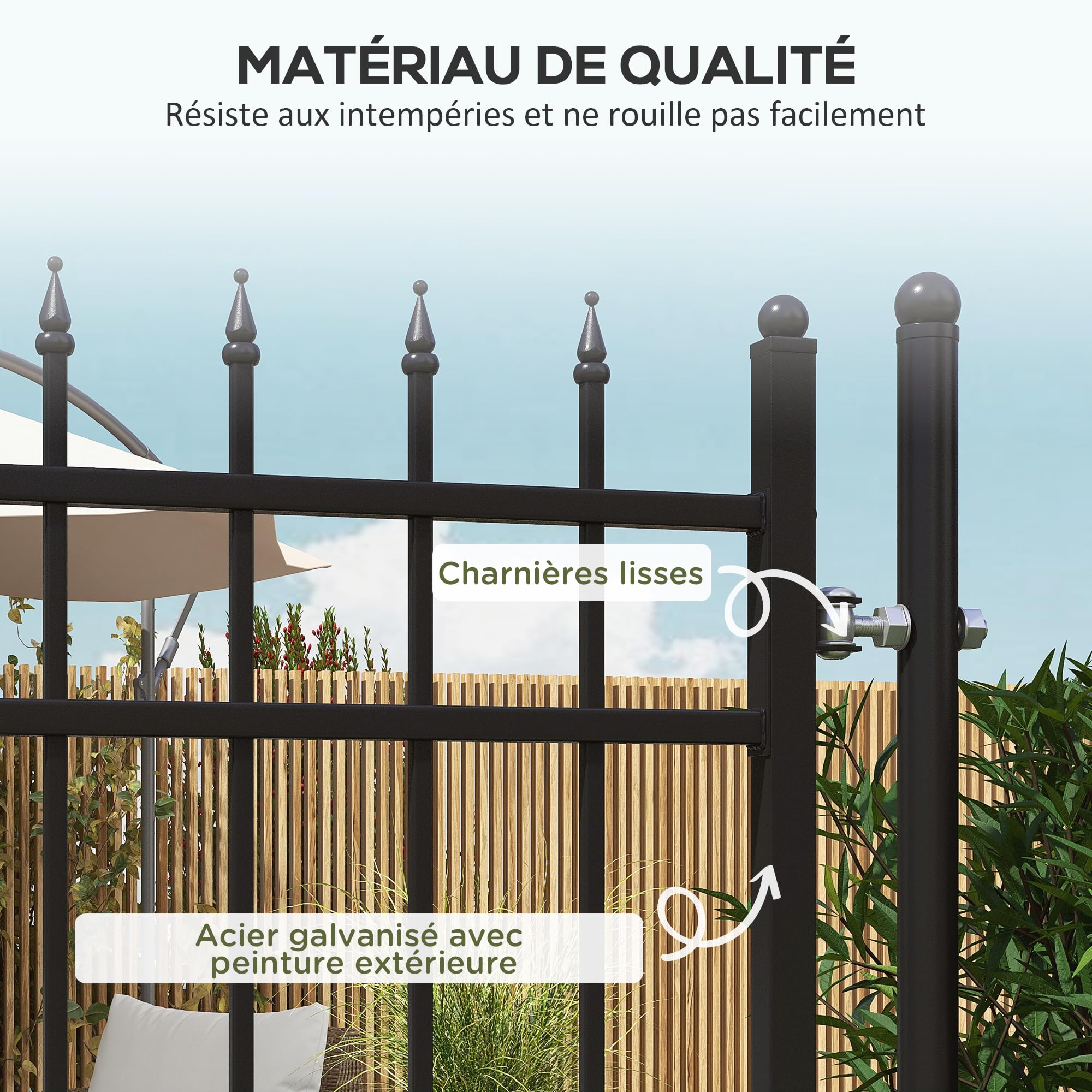 Portillon de jardin en acier galvanisé 1 battant arc inférieur Massiv3 Portillon de jardin en acier galvanisé 1 battant arc inférieur Massiv3