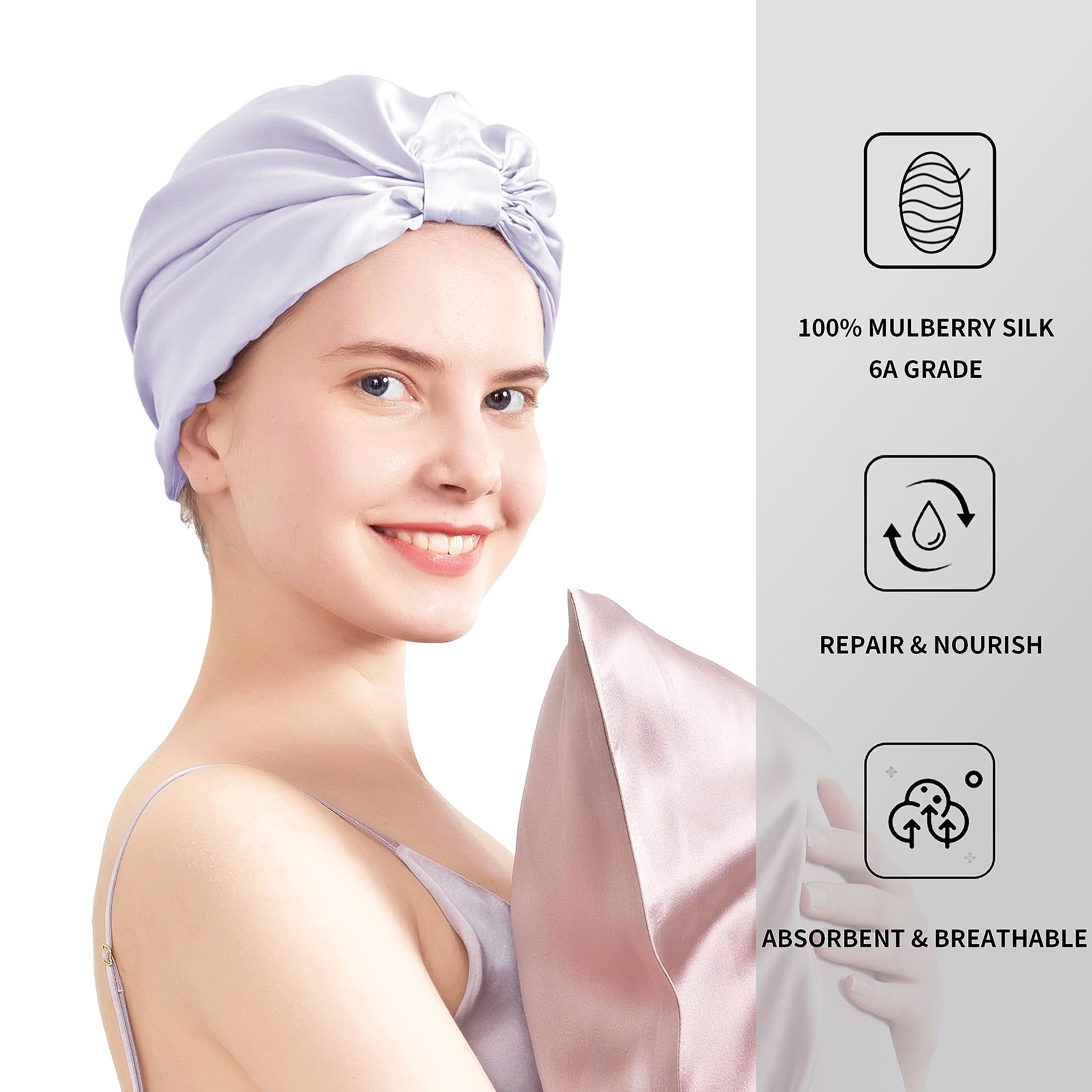 townssilk 100% seta di gelso, cappello da notte da donna, 16 momme, in seta, ideale per i capelli, protegge i capelli, cappello da notte in seta,popolare,lavender