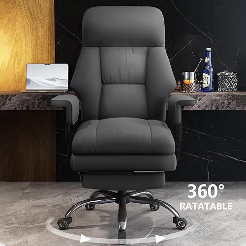 Miniatura 7 de Silla de oficina ejecutiva de respaldo alto, silla giratoria ergonómica de escritorio para el hogar, altura ajustable, sillas de escritorio de piel