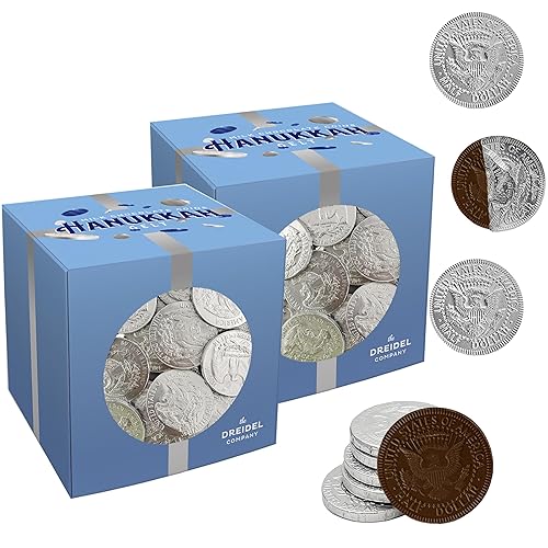 The Dreidel Company Monedas de chocolate Hanukkah, gelatina de chocolate plateado agridulce oscuro, sin lácteos, gelatina de Janucá Kosher Parve,