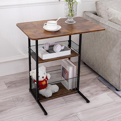 Miniatura 2 de Mesa auxiliar en forma de C con escritorio extendido, mesa de sofá C con ruedas para sofá reclinable, mesita de noche, mesas auxiliares de sofá con