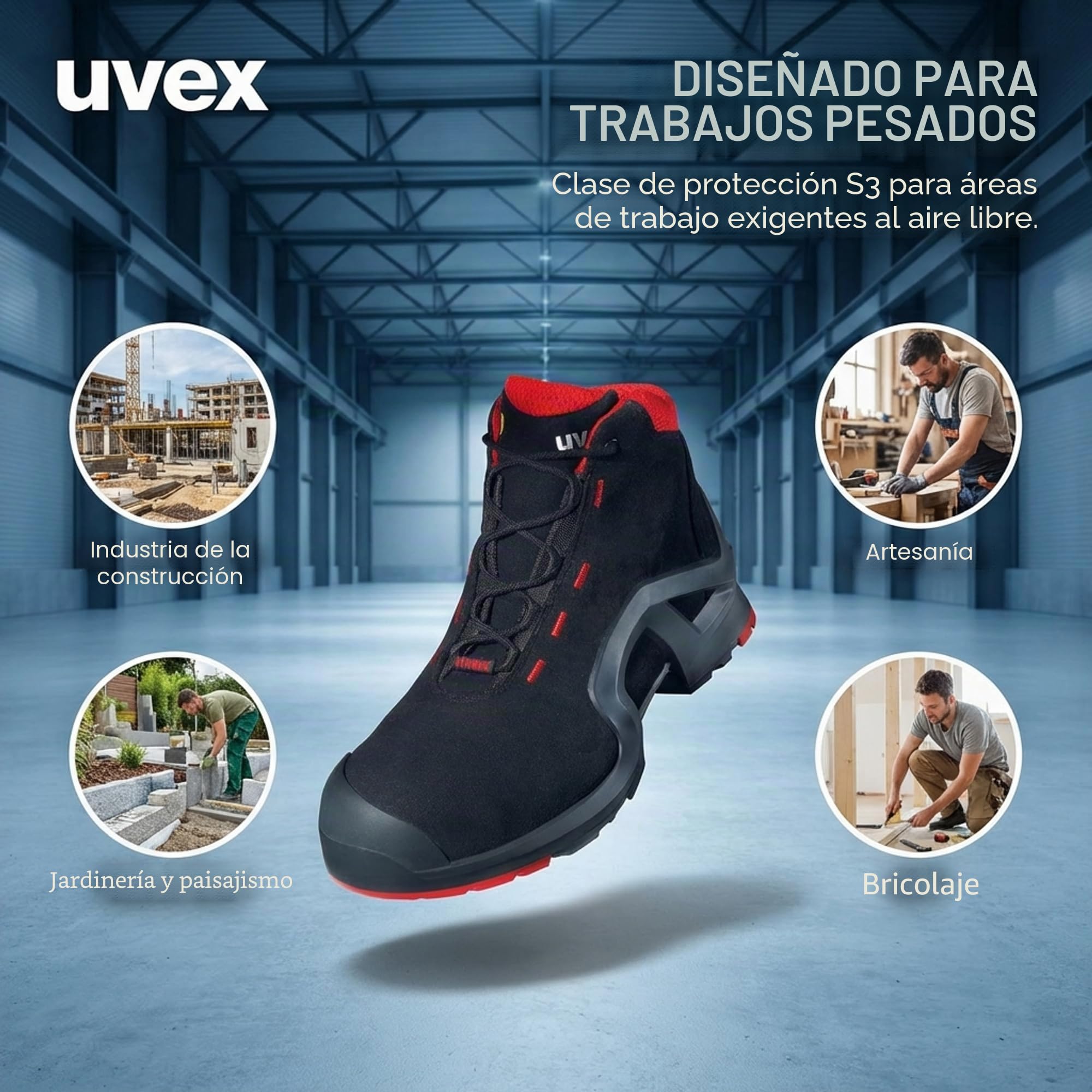 Uvex 1 X-tended Support Bota de Seguridad S3 SRC | Zapato Profesional de Trabajo | Punta Antiaplastamiento de Composite | Negro