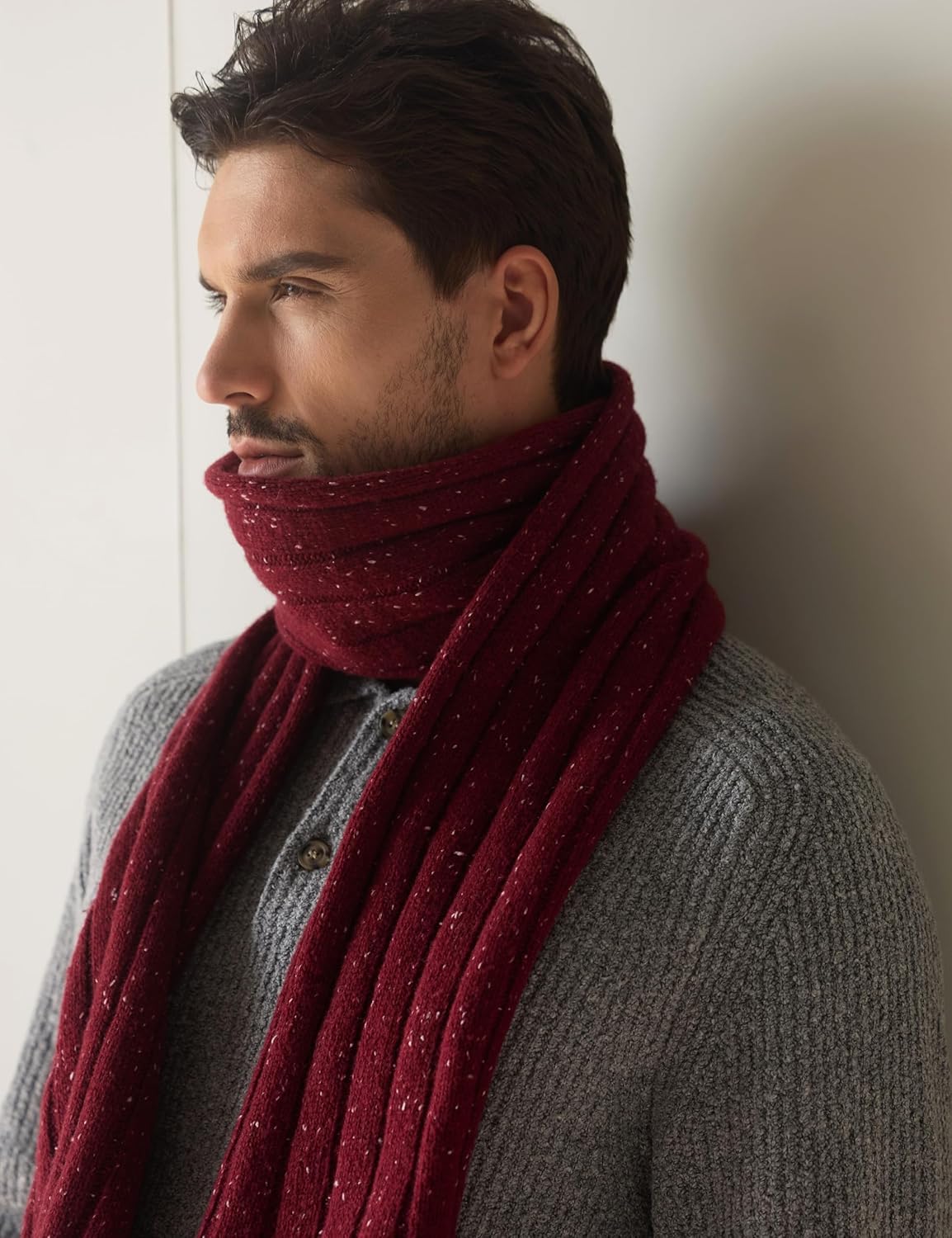 Mens Wool Scarf Winter Knitted Scarves Warm for Cold Weather with Gift Box - Image 6