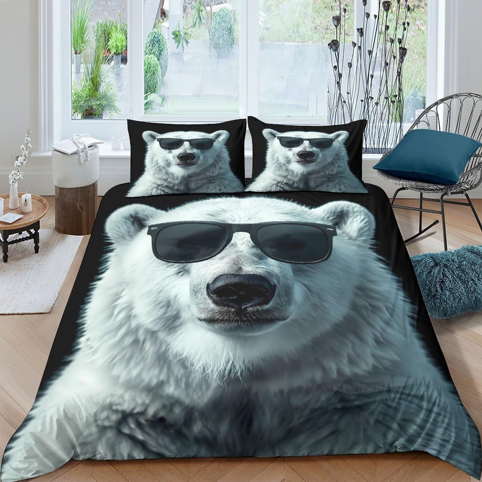 Ctjqhvkz Style-5 3D Printed Polar Bear Sunglasses Fitted Sheet Microfiber Soft Bed Cover For Bedroom Dorm Artistic Decor Mattress Protection Single（135X200cm）