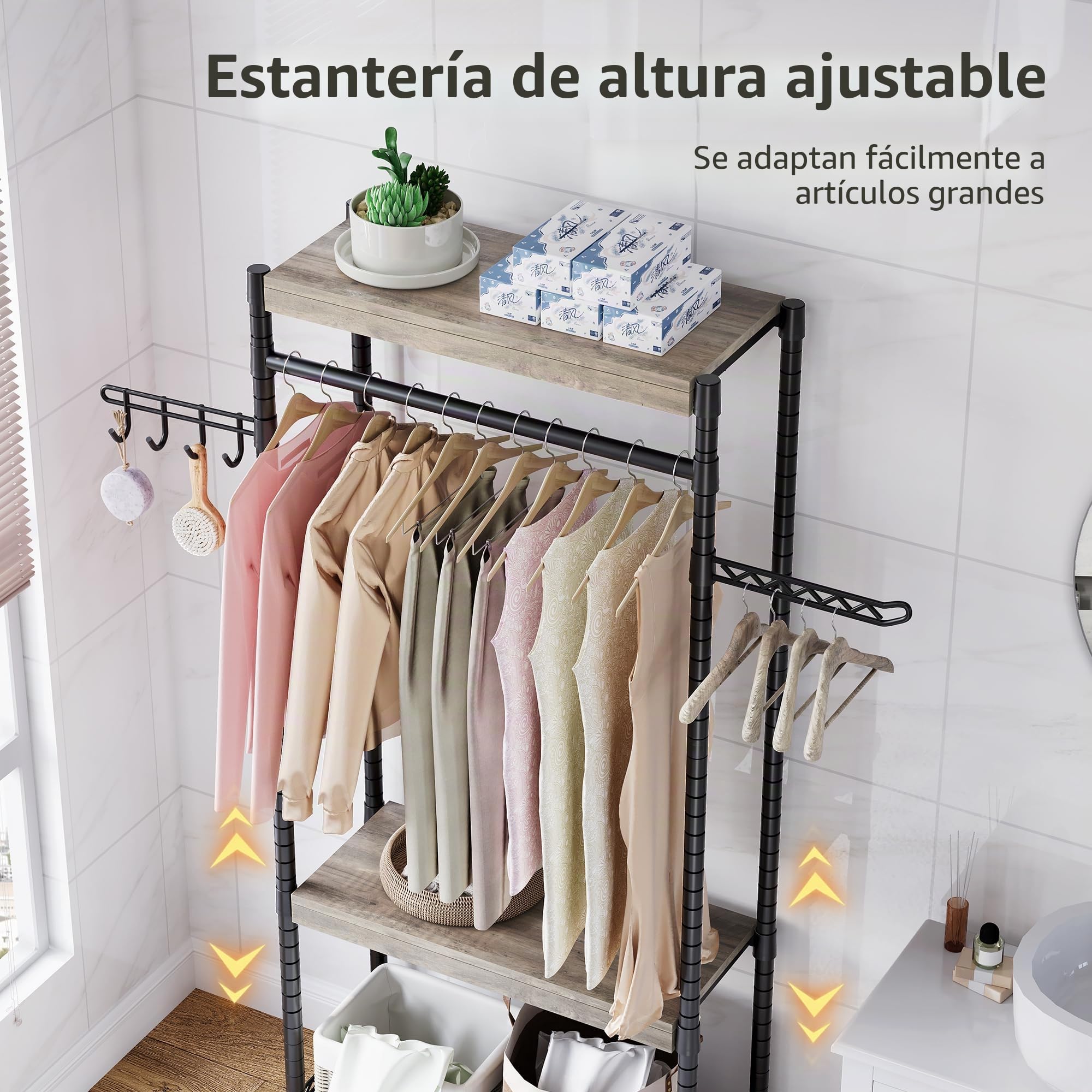 Garvee Estante De Almacenamiento De Lavadora, sobre La Lavadora y Secadora, Estantes De Madera Que Ahorran Espacio con Altura Ajustable para Baño, Lavandería y Balcón, 79x30x188 cm