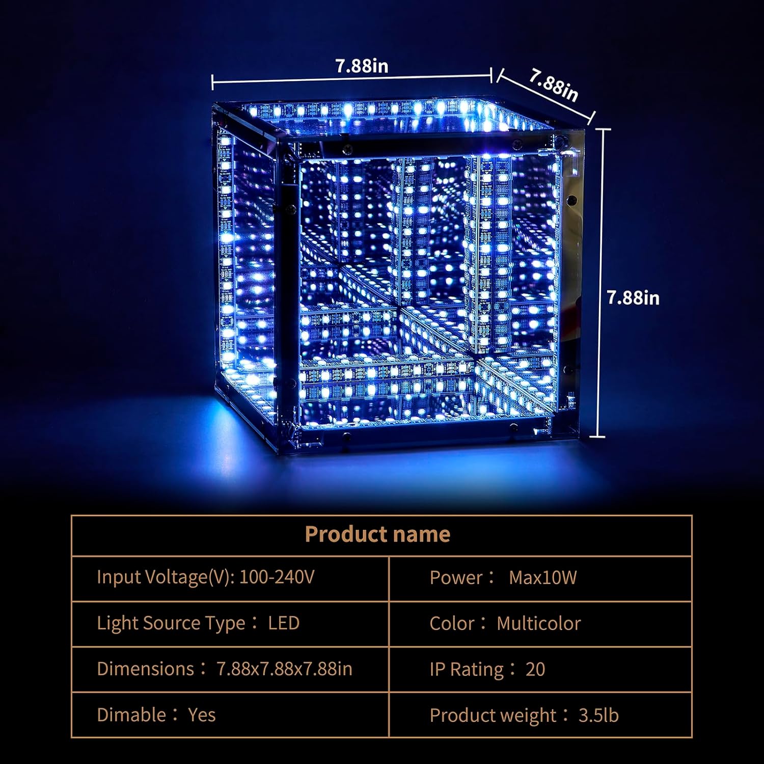 7.88Inch Dynamic Box, Infinite Cube Light, Tesseract Cube Lamp Decoration Room and Game Room, Full of Technology and Surprise, Hypercube Game Lights for Birthday Gifts