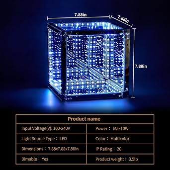 7.88in Infinity Cube Light,Music Sync Game Lights for Birthday Gifts | Infinity Mirror Visual Effect,Music Reactive Lighting,16 Million RGB Colors,Smart App Control for party, birthday,Christmas