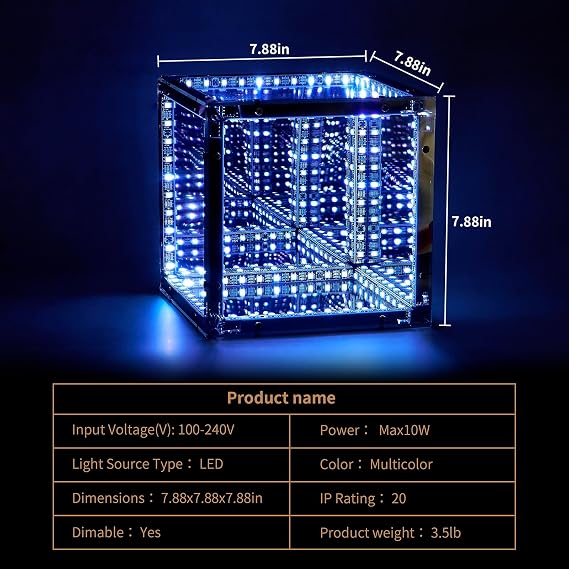 7.88in Infinity Cube Light,Music Sync Game Lights for Birthday Gifts | Infinity Mirror Visual Effect,Music Reactive Lighting,16 Million RGB Colors,Smart App Control for party, birthday,Christmas