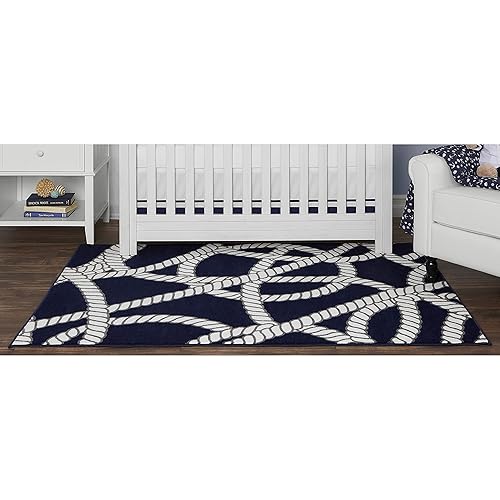Miniatura 2 de Evolur Home Belmar Nautical Nursery Rug 70"x52" in Navy with White