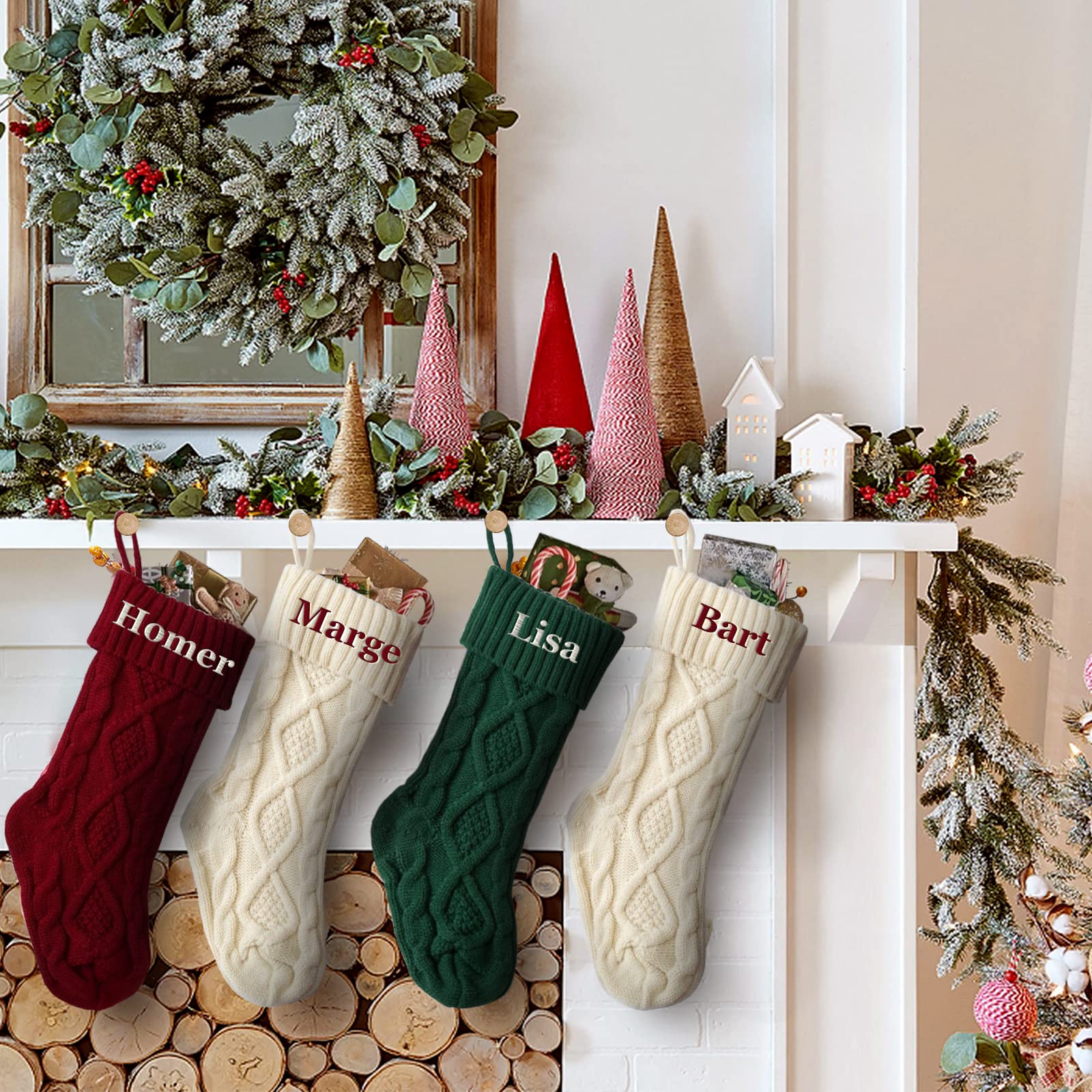 Weihnachtsstrümpfe Benutzerdefinierte 3er-Packung Benutzerdefinierte 18-Zoll-große gestrickte Familien-Weihnachtsstrümpfe for Kinder Rustikaler Bauernhaus-Kamin for Aufhängen Ornt-Weihnachtsparty-Deko
