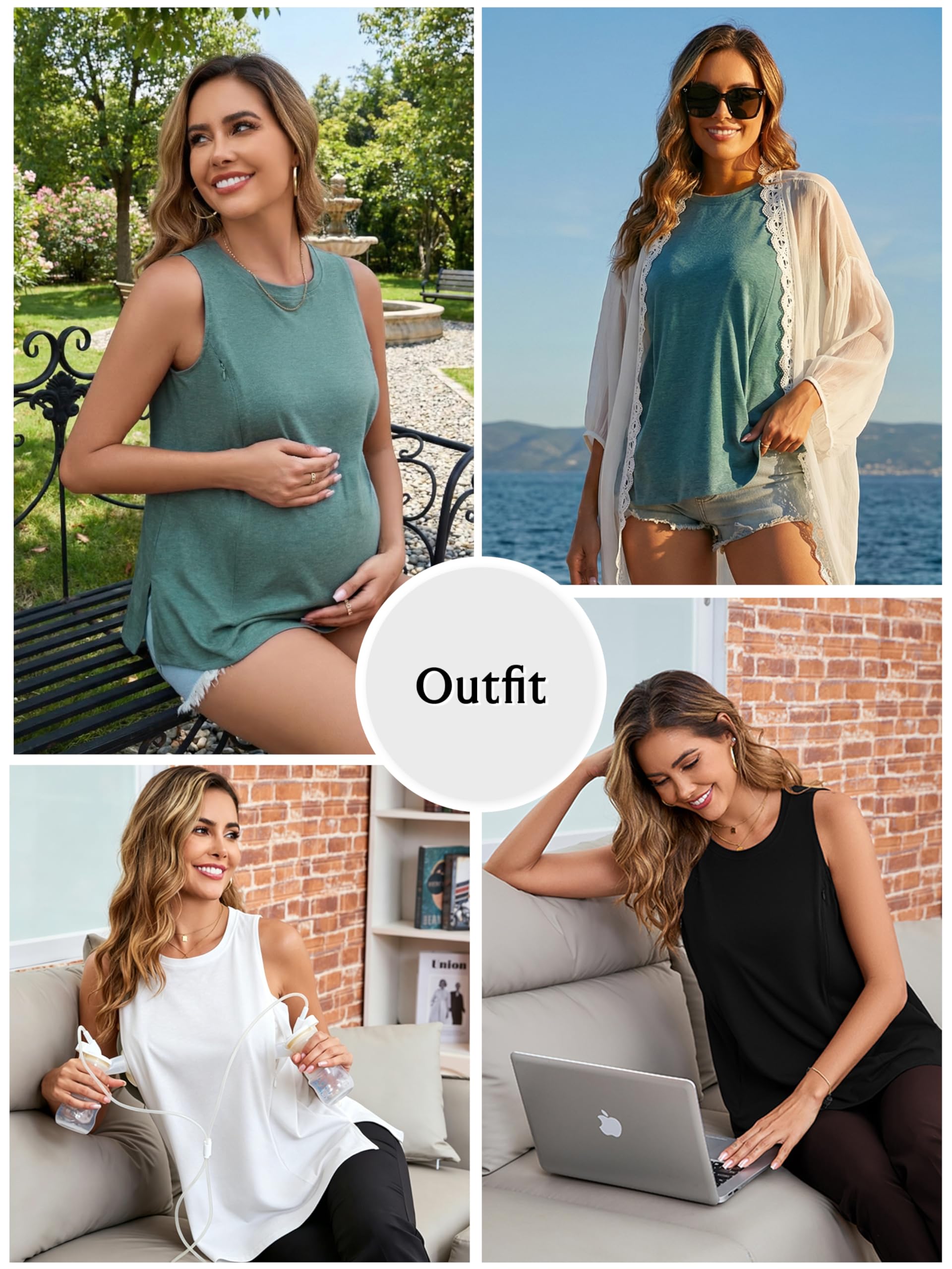 Ecavus 3er Pack Stilltops Damen mit Verstecktem Reißverschluss Ärmelloses Stillshirt Stillen Tops Stilloberteile