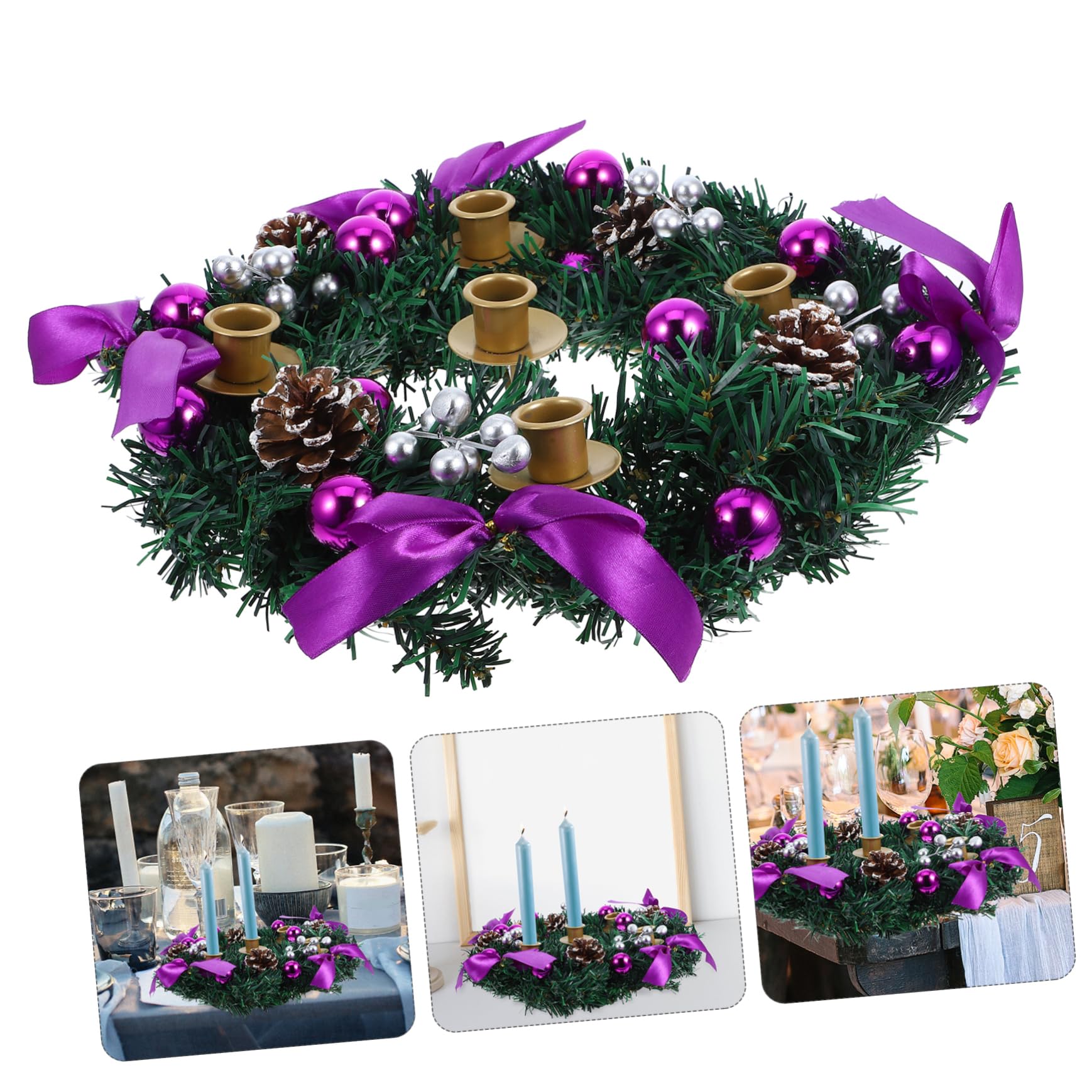 Cabilock Candelabro de Adviento Navideño Centro de Mesa con Velas Decoración para Temporada Portavelas de Adviento Guirnalda Artificial con Velas