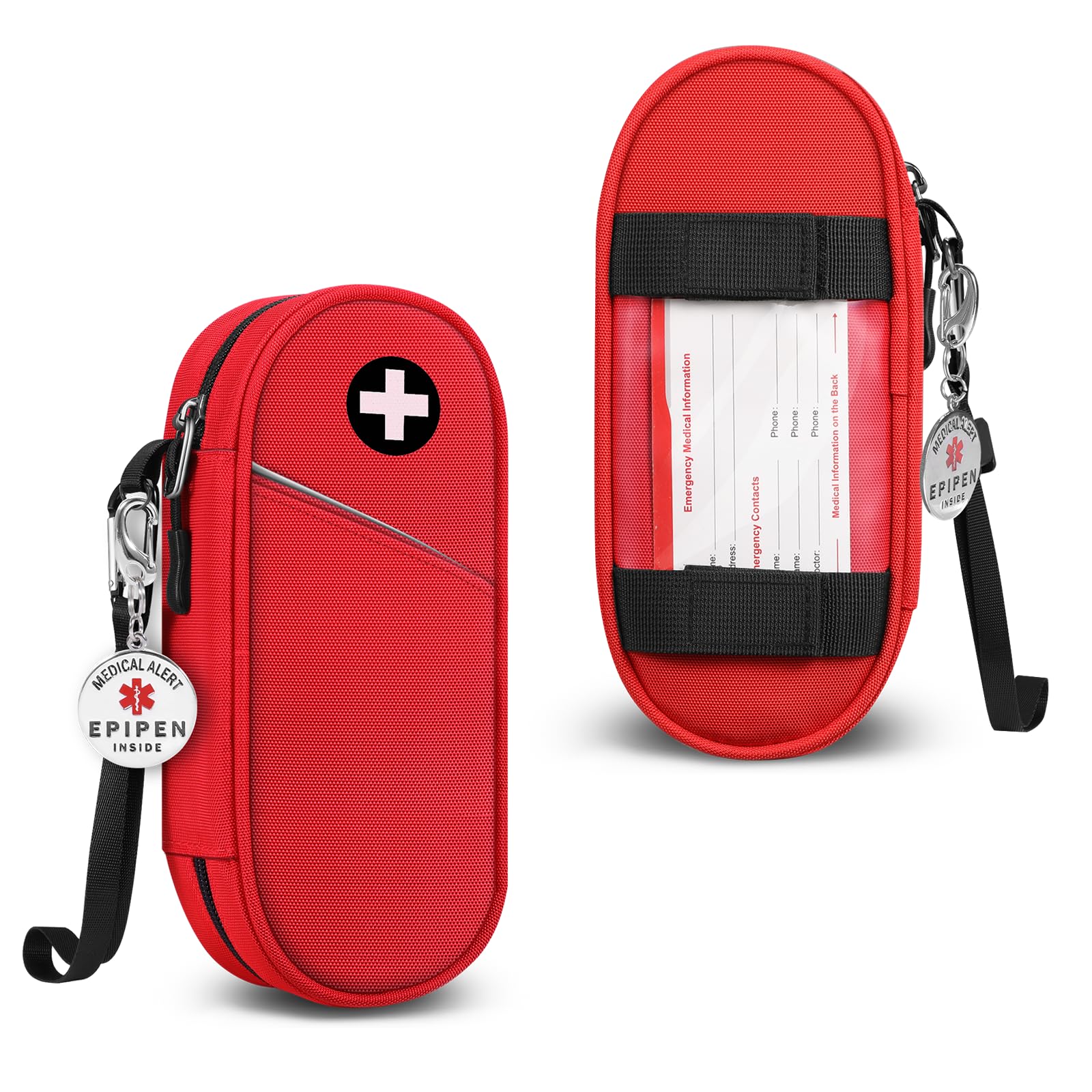 SITHON Epipen Borsa da Trasporto Isolata con etichetta di avviso EPIPEN INSIDE, Portatile Medicinali di Emergenza Custodia da Viaggio per 2 EpiPens, per Allergy Medicine Essentials (Rosso)