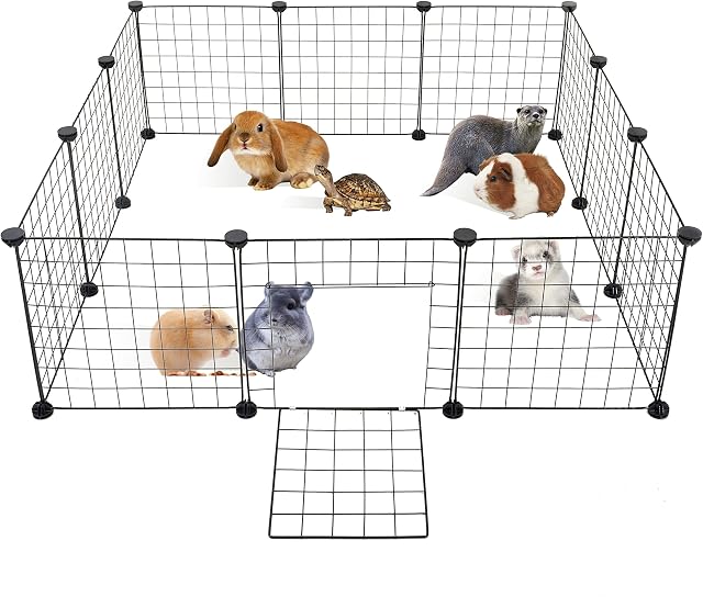Allisandro Small Pet Playpen with Door 12 Panels(35 x 35 cm) Guinea Pig Playpen Indoor, DIY Guinea Pig Cages/Rabbit Cage Indoor Fence for Small Animals, Guinea Pigs, Rabbit, Turtle, Bunny, Mink, Pets