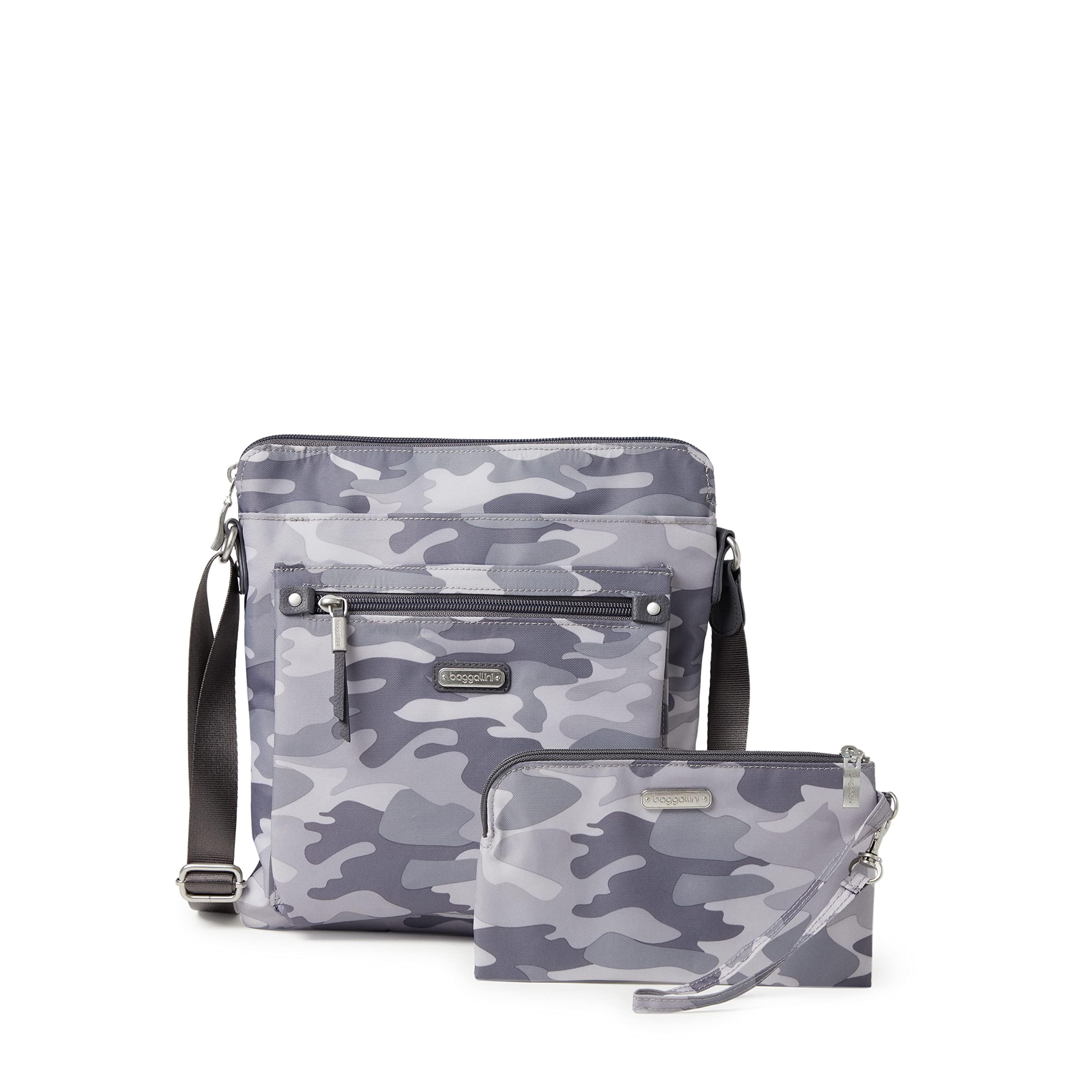 Baggallini Women's Go Bagg with RFID Phone Wristlet, Grey Camo Print, One Size