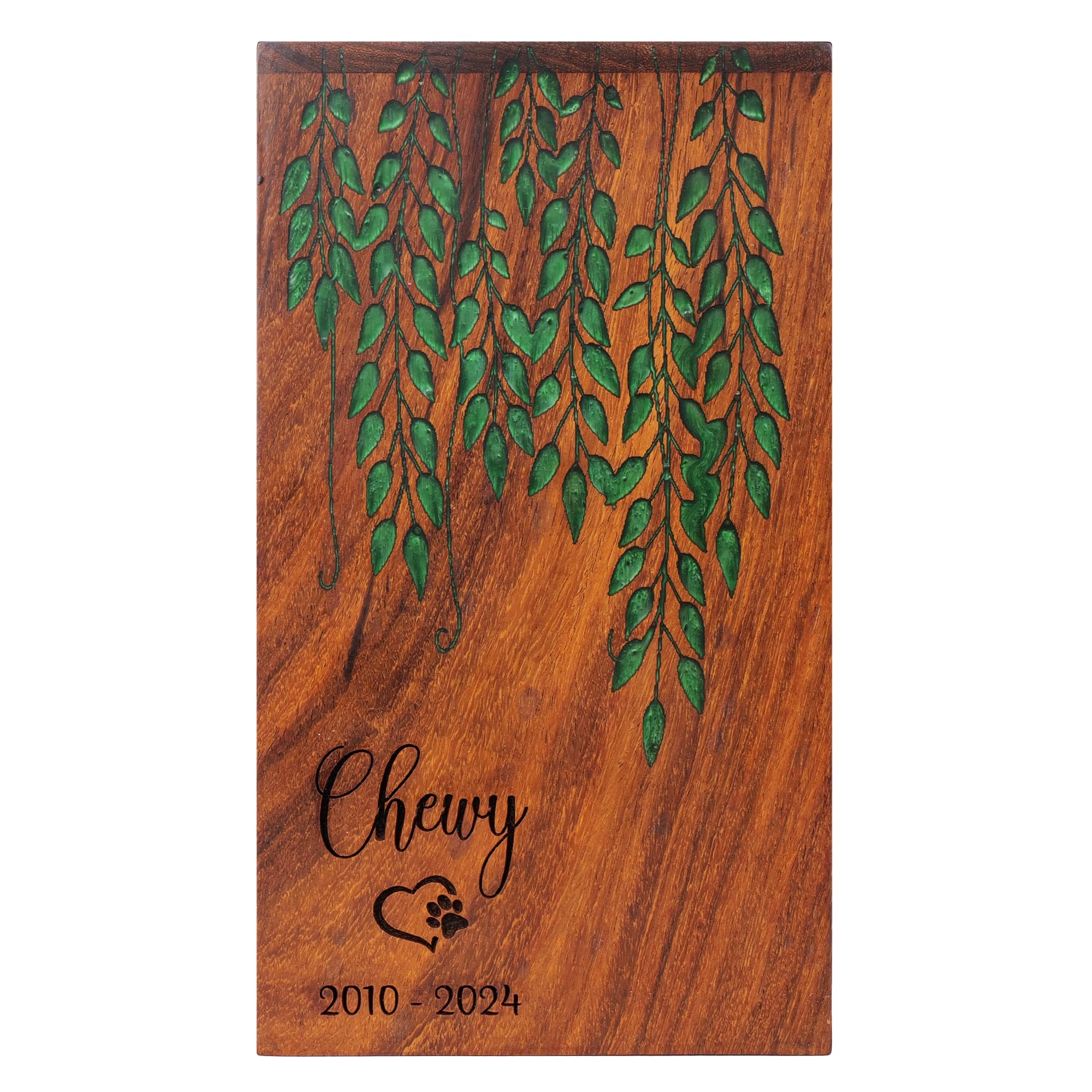 Personalized Handcrafted Wooden Urn Box for Human Ashes, Rosewood Memorial Pet & Human Urn with Leaf Design, Keepsake Box for Adult Male & Female, Custom Size XS to XL (12 lbs to 250 lbs Capacity)
