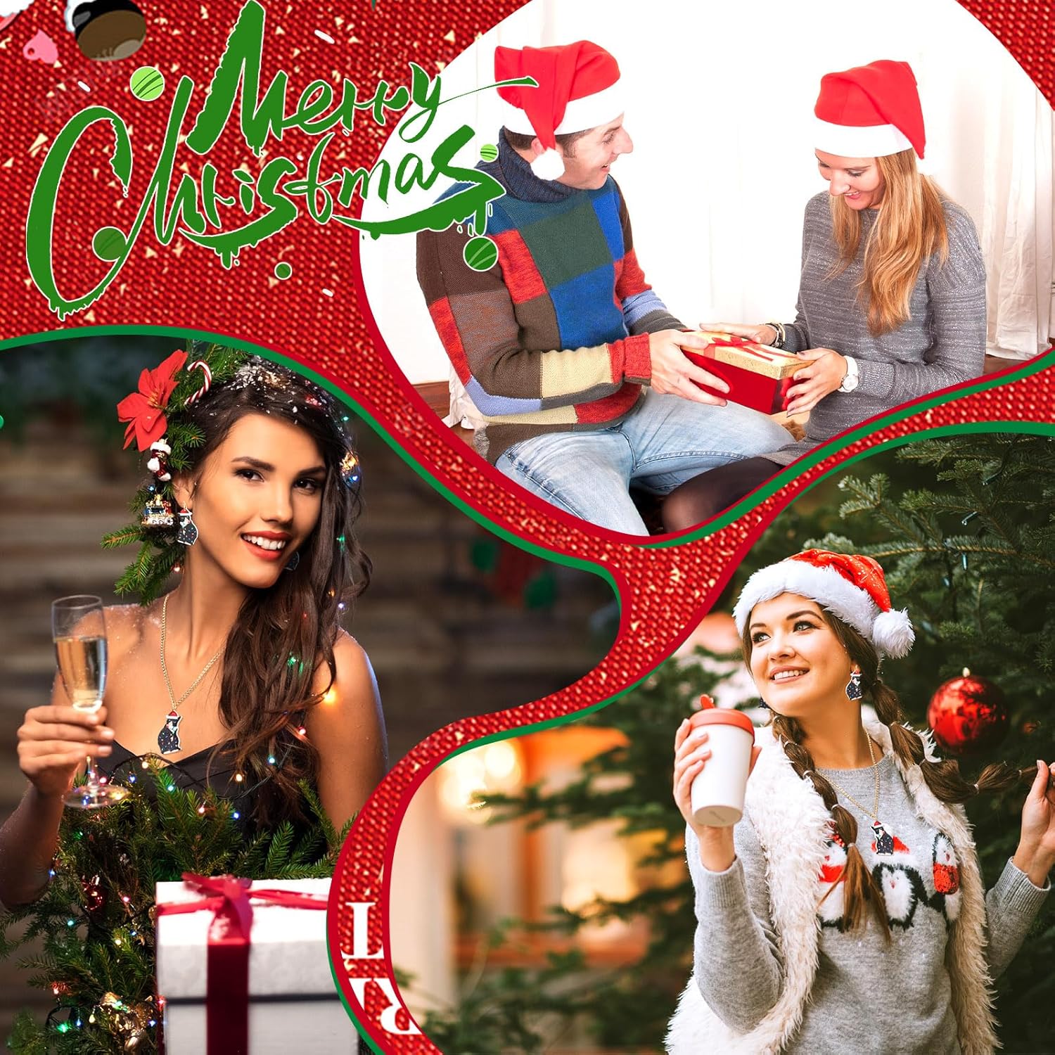 Quelay 3 Pcs Christmas Jewelry Set for Women 1 Pairs Christmas Earrings, 1 Nutcracker Necklace Jewelry Set for Christmas Gift - Image 6