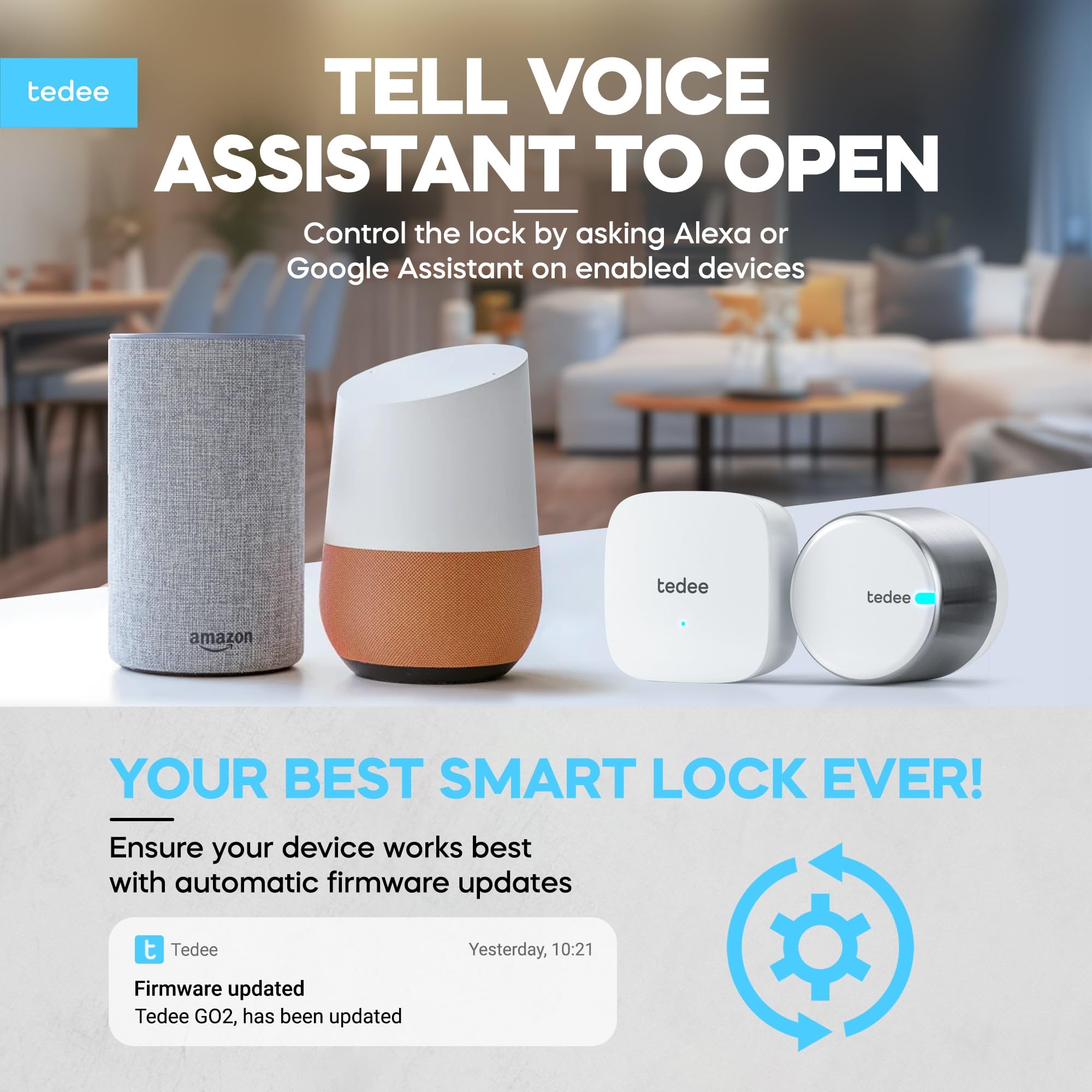 Tedee GO2 Alu Serrure intelligente avec WiFi, cylindre Exxo Smart, empreinte digitale et capteur de porte, sécurité classe 6, accès à distance et verrouillage automatique sans clé | Alexa, Google