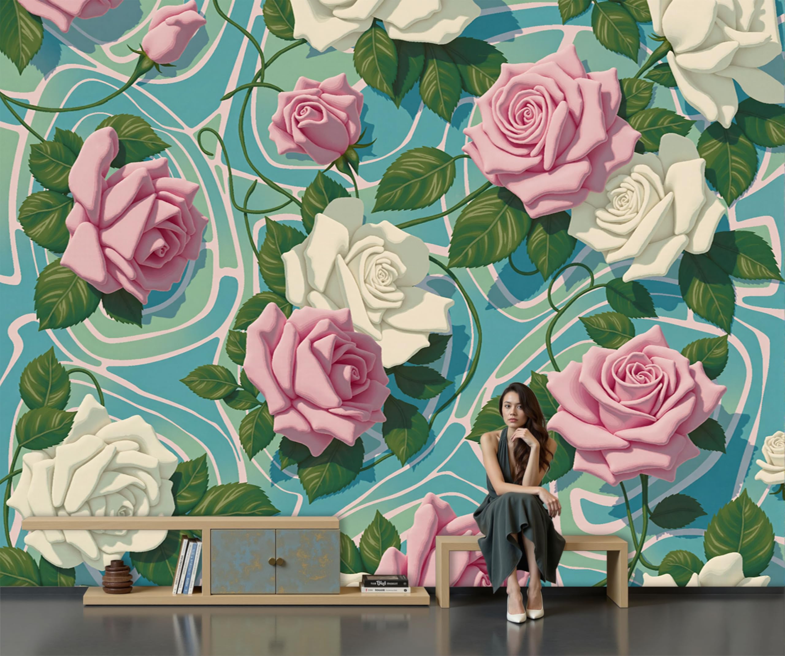 Papier Peint 3D Rose pour Agrandir un Salon et Rénover un Mur