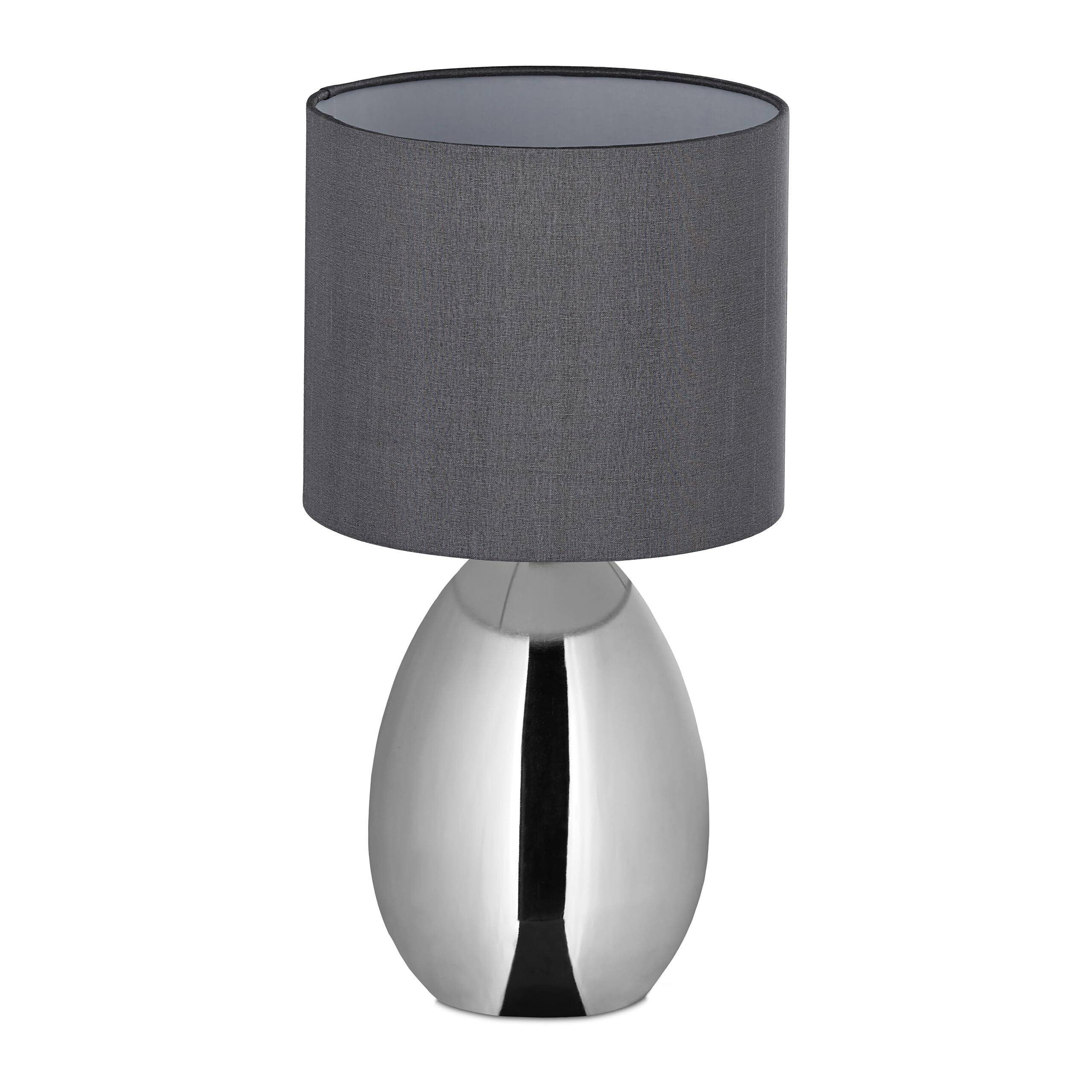 Relaxdays Lampe de Chevet, Abat-Jour, Douille E14, câble, H x D : 32 x 18 cm, pour la Chambre, argenté et Gris