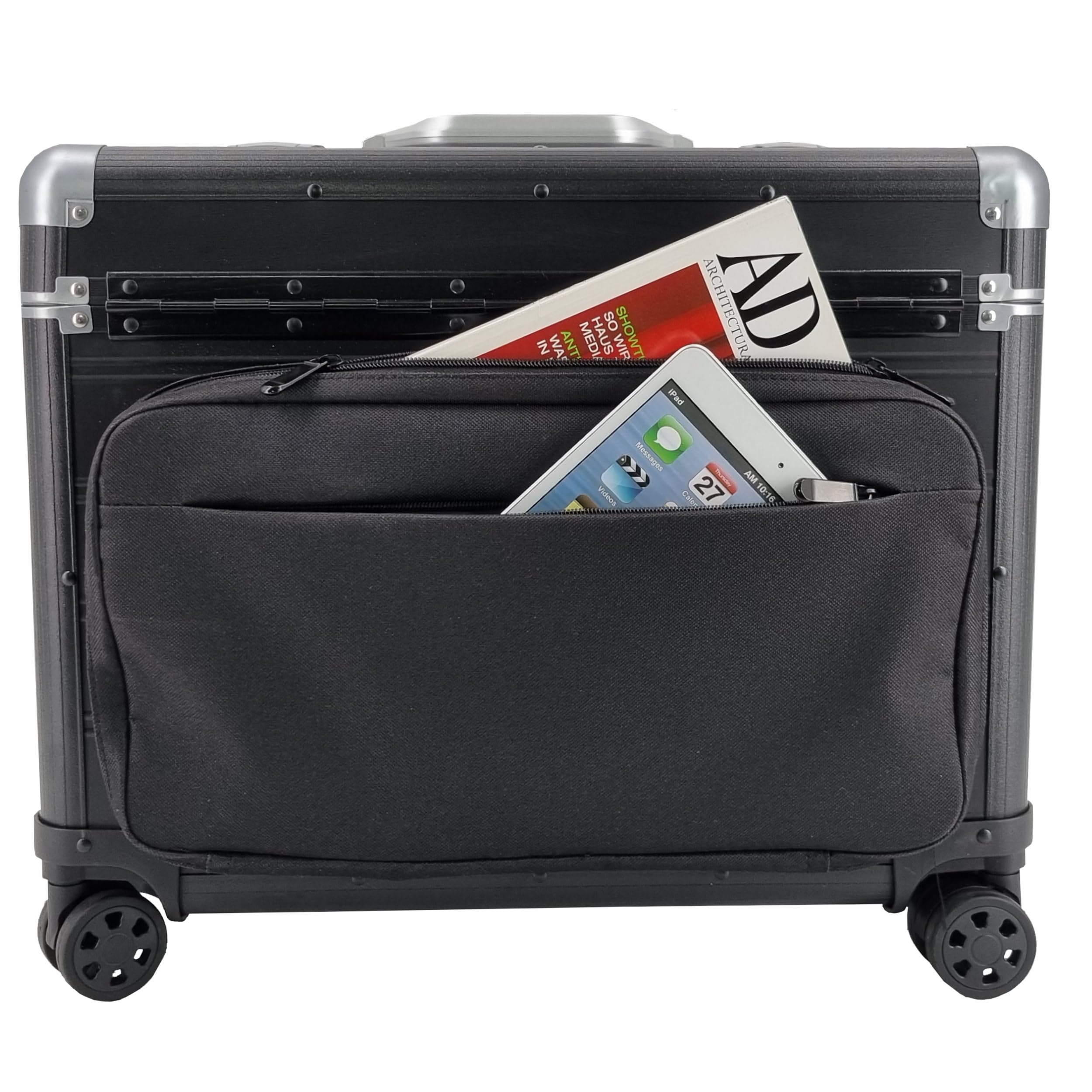 SONOVO Pilotenkoffer mit Vortasche mit Rollen mit Trolley Aluminium in Schwarz 45179 | Alukoffer, Aktenkoffer, Businesskoffer | Für den täglichen Geschäftseinsatz und für Kundentermine