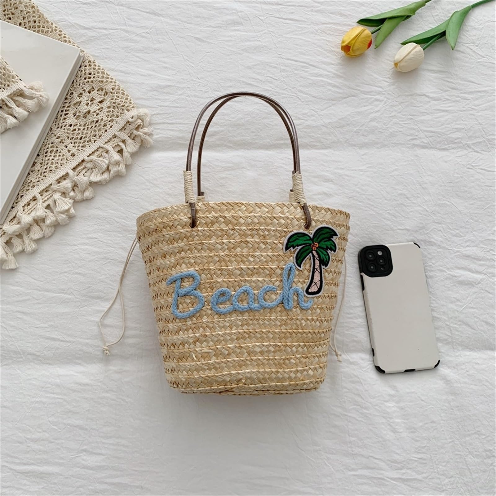 borsa donna estiva Borsa da spiaggia in paglia fatta a mano for donna a tracolla estiva di grande capacità viaggio