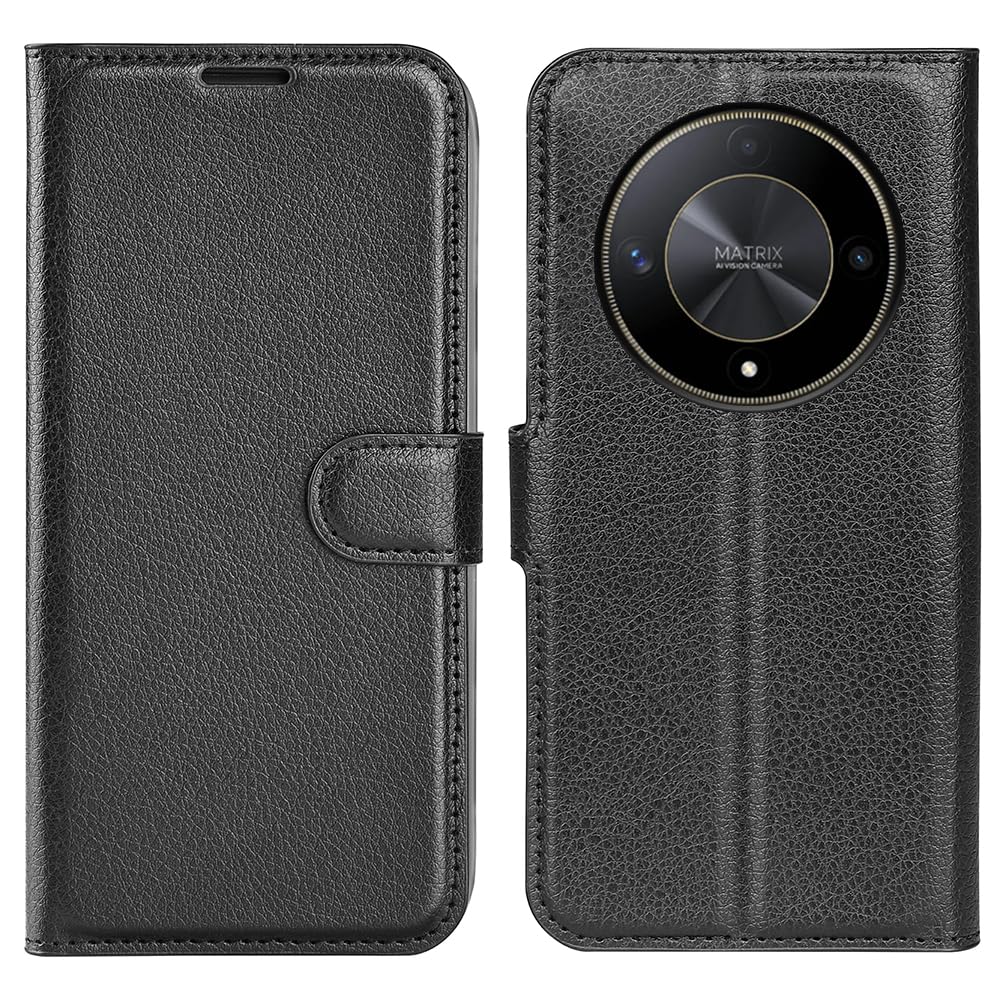 Cover per Honor Magic6 Lite Custodia con Vetro Temperato, Premium Pelle PU Portafoglio Slot per Scheda RFID Antifurto Funzione Supporto Flip Case