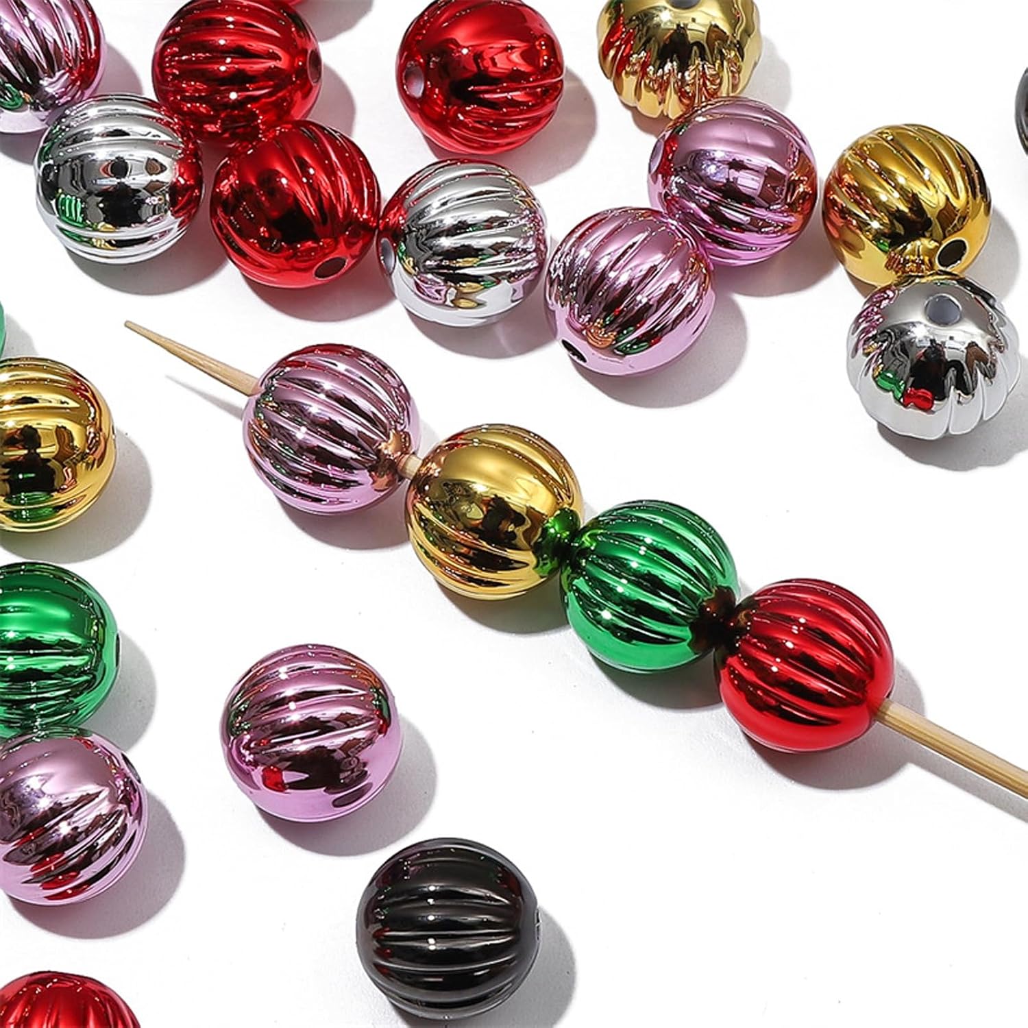 30PCS Large Acrylic Pumpkin Beads for Crafts, 16MM UV Metallic Color Beads for Keychain Jewelry Bracelet Making Focal Beadable Pen Making Crafts DIY Projects image 5