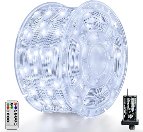 Luces de Navidad de color blanco frío, 1000 luces LED de 328 pies para árbol de Navidad IP67 impermeables, luces de hadas enchufables con control