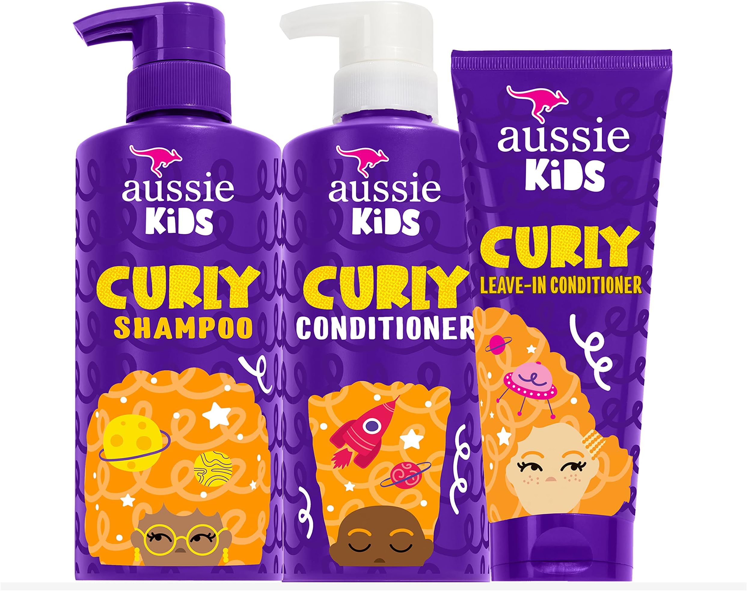 Kids Shampoo, Conditioner, and Leave-in Conditioner Bundle for Curly Hair, Sulfate Free and Paraben Free