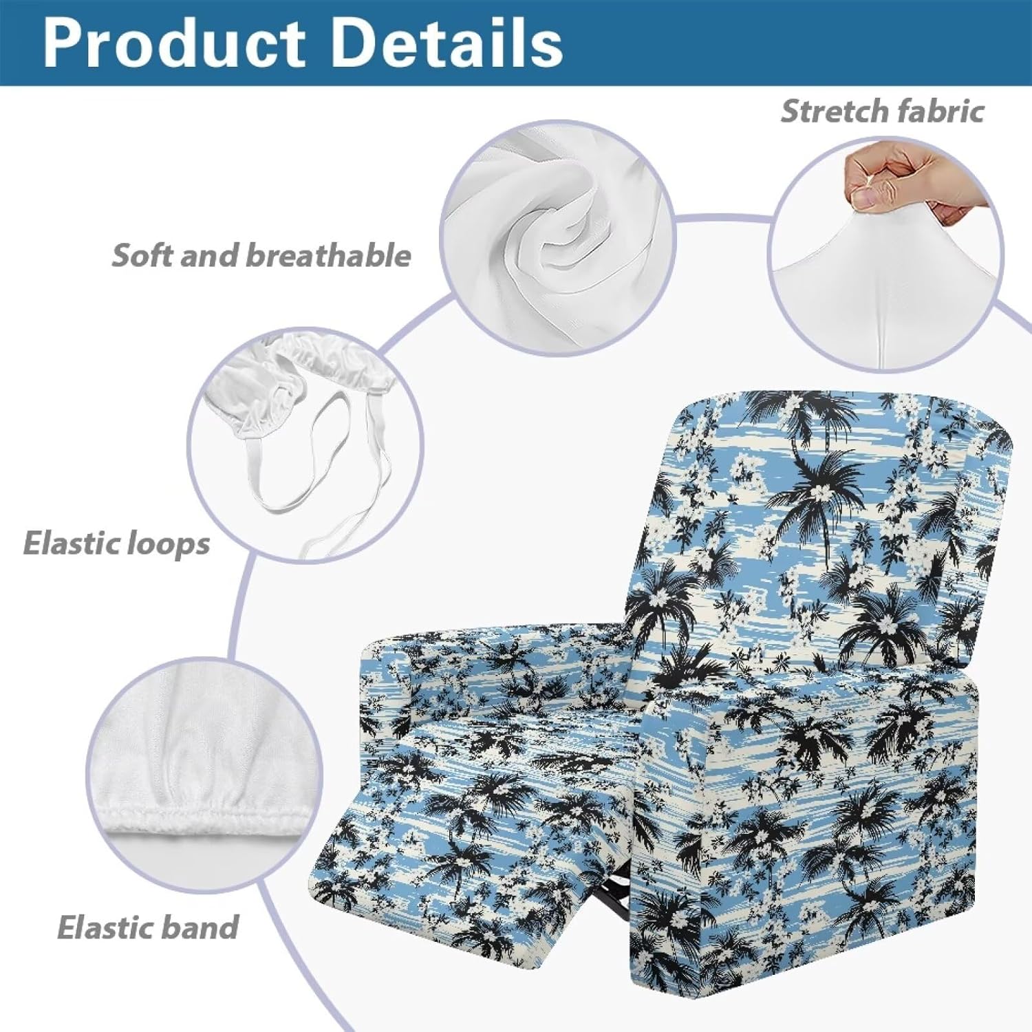 Recliner Chair Covers 4 Pieces Covers for Electric Power Lift Reclining Chair Single-Seater Furniture Protector Washable Armchair Protective, Tropical Tree