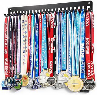 Ahomiwow Medal Holder Display Hanger Rack Metal Frame Storage Collector Sport Medals Hanging Bib Organzier 15.4 Inches Sturdy Wall Mounted for 60 Medals Easy to Install Running 24PCS Hooks 1 Pack