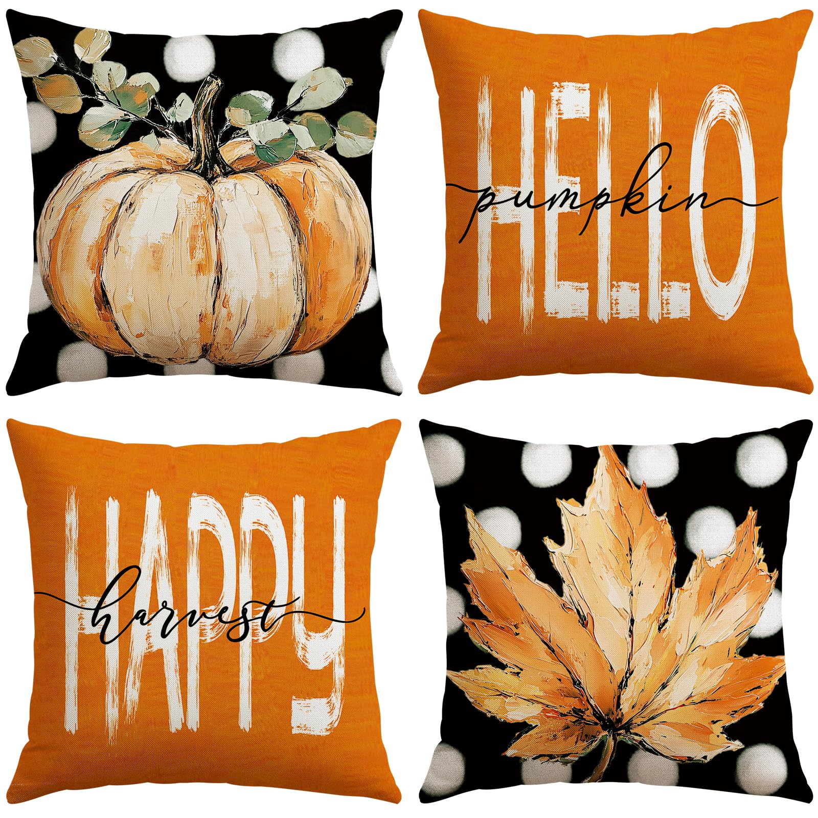 Housse de coussin d'automne Artscope 45x45 cm lot de 4 motifs citrouille et feuille d'érable orange